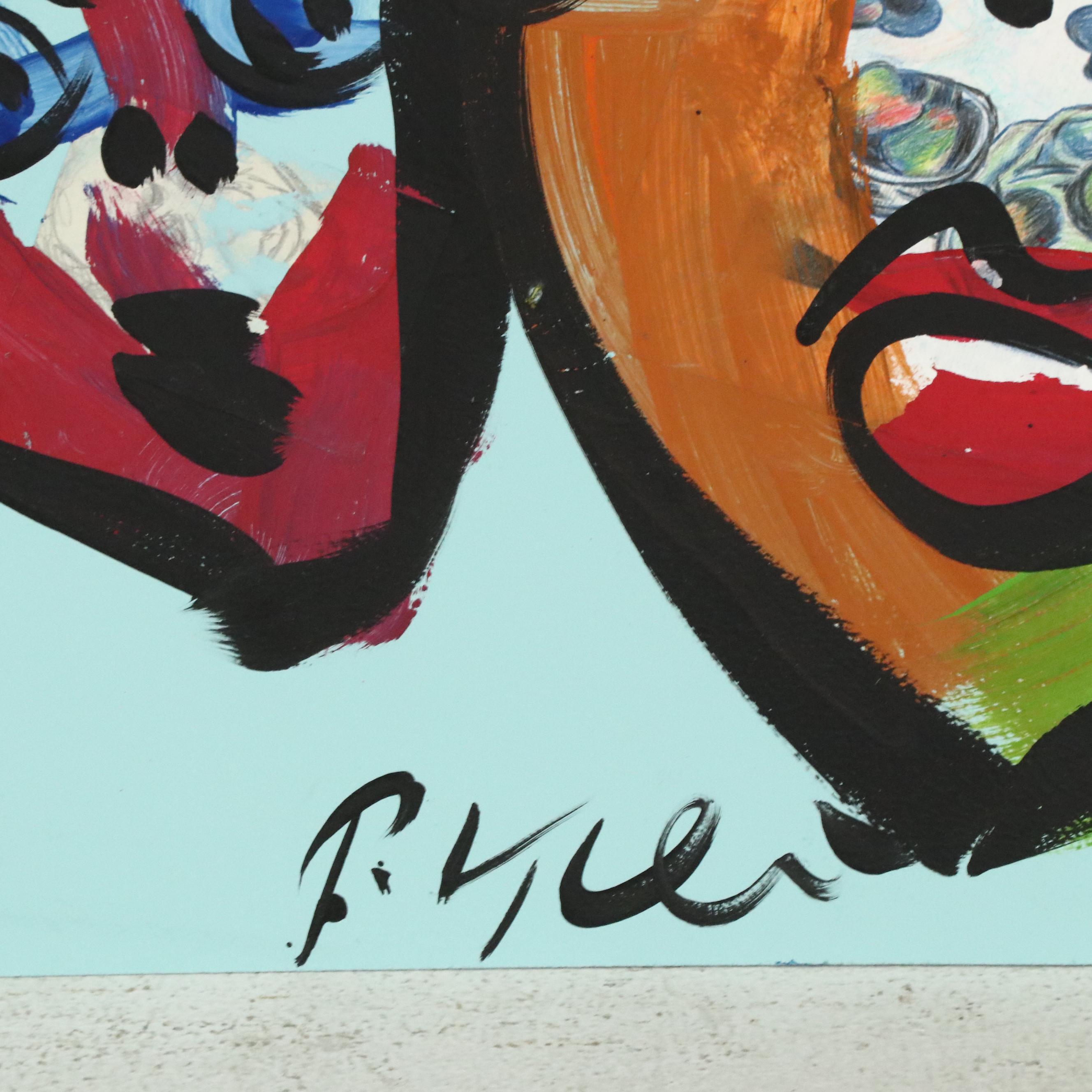 Large-Scale Peter Kiel Many Faces Multicolor Abstract Acrylic Painting