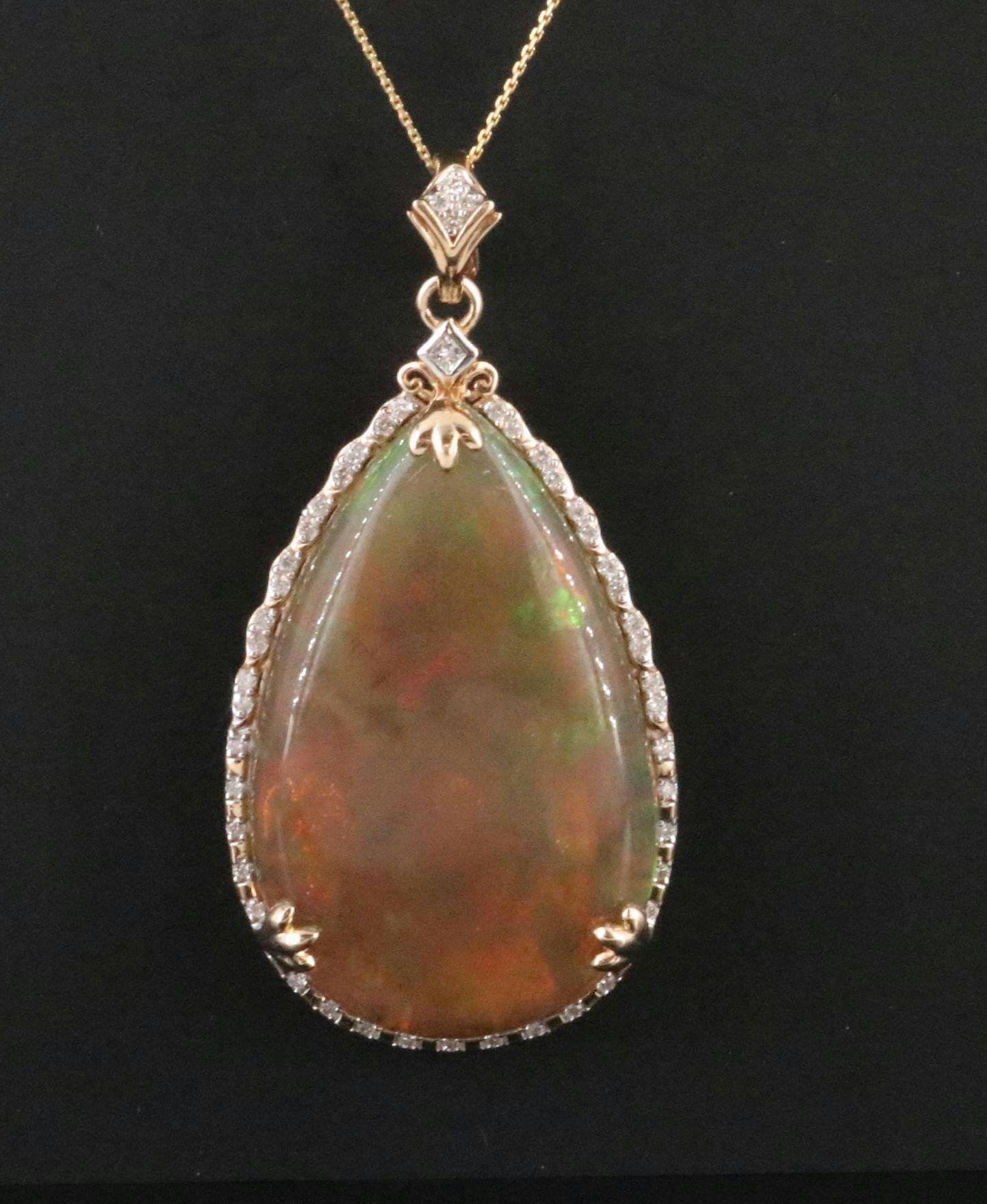 14K 26.67 CT Opal and 0.36 CTW Diamond Enhancer Pendant Necklace