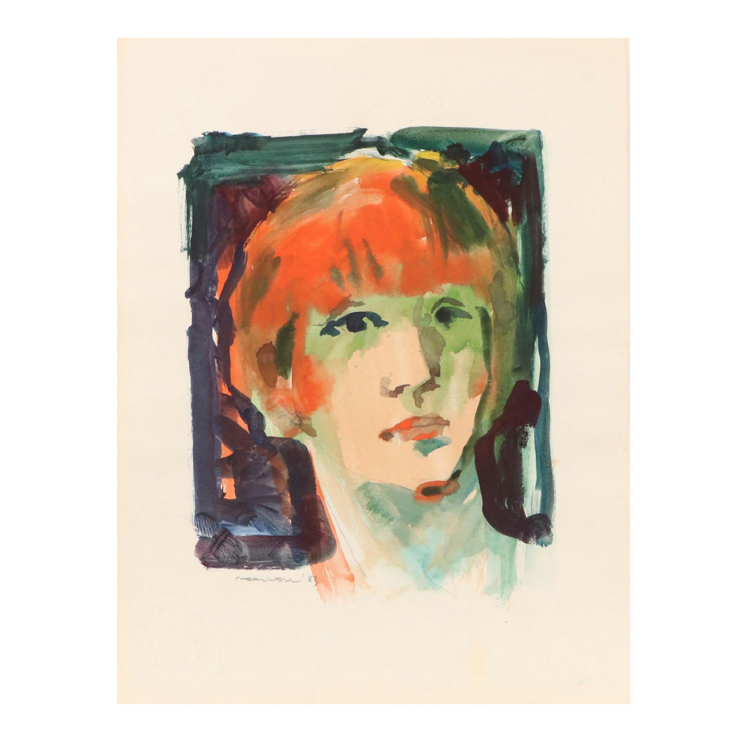 Jack Meanwell Modern Watercolor Portrait, 1983