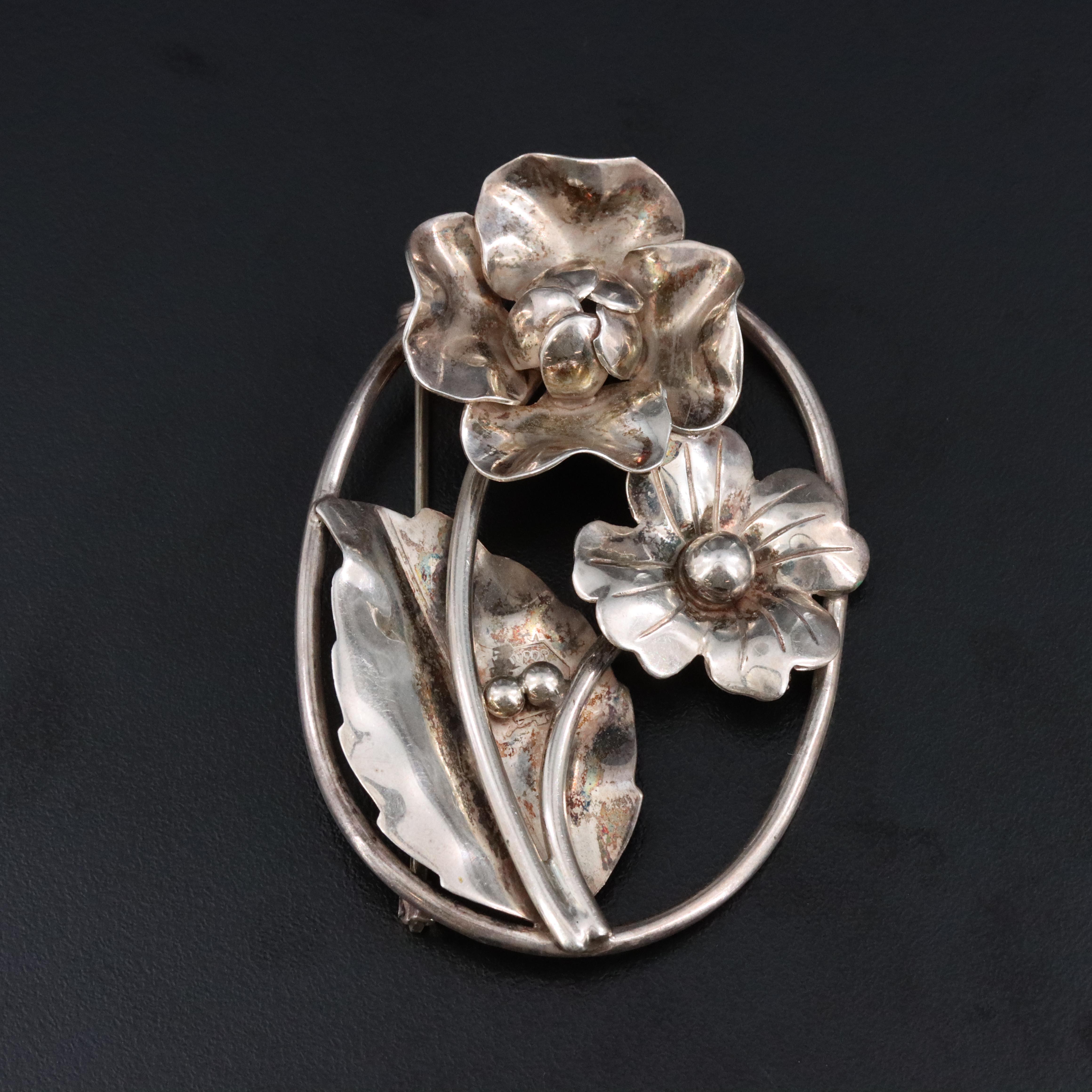 1940s Walter J. Myer Sterling Floral Brooch
