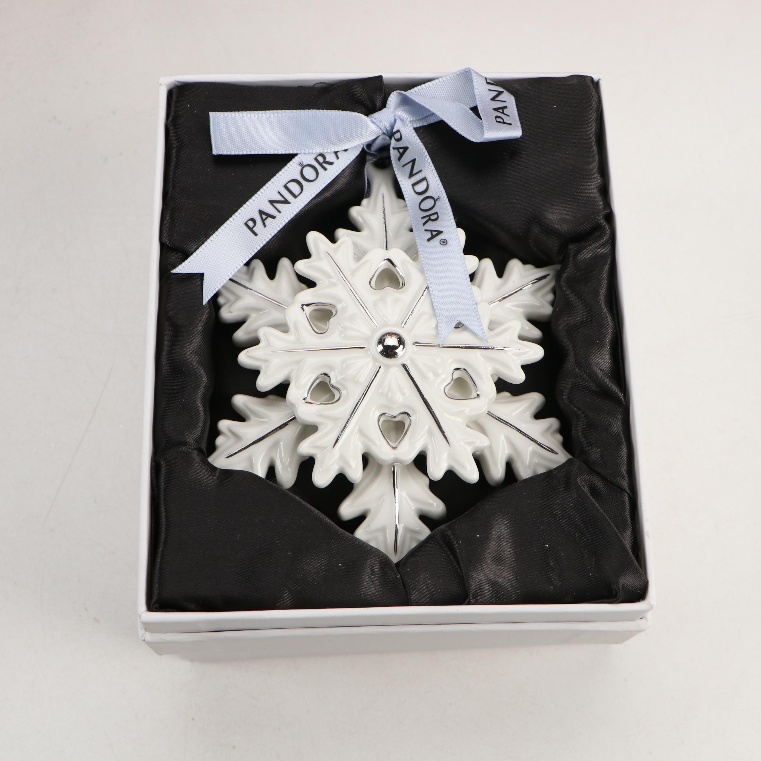 Lenox and Pandora Ceramic Ornaments with Light Up Trees and Resin Elf Sleigh