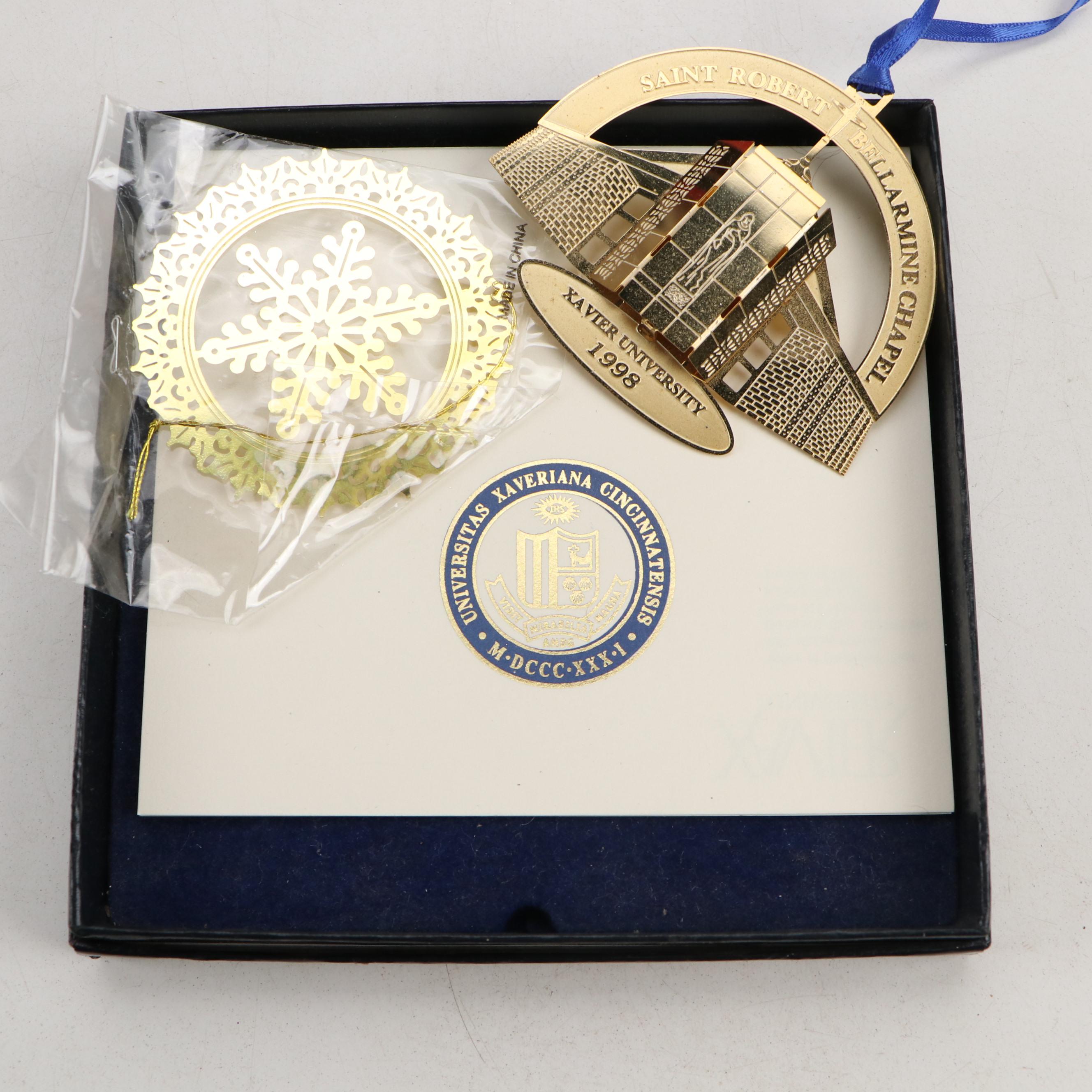 Lenox and Pandora Ceramic Ornaments with Light Up Trees and Resin Elf Sleigh