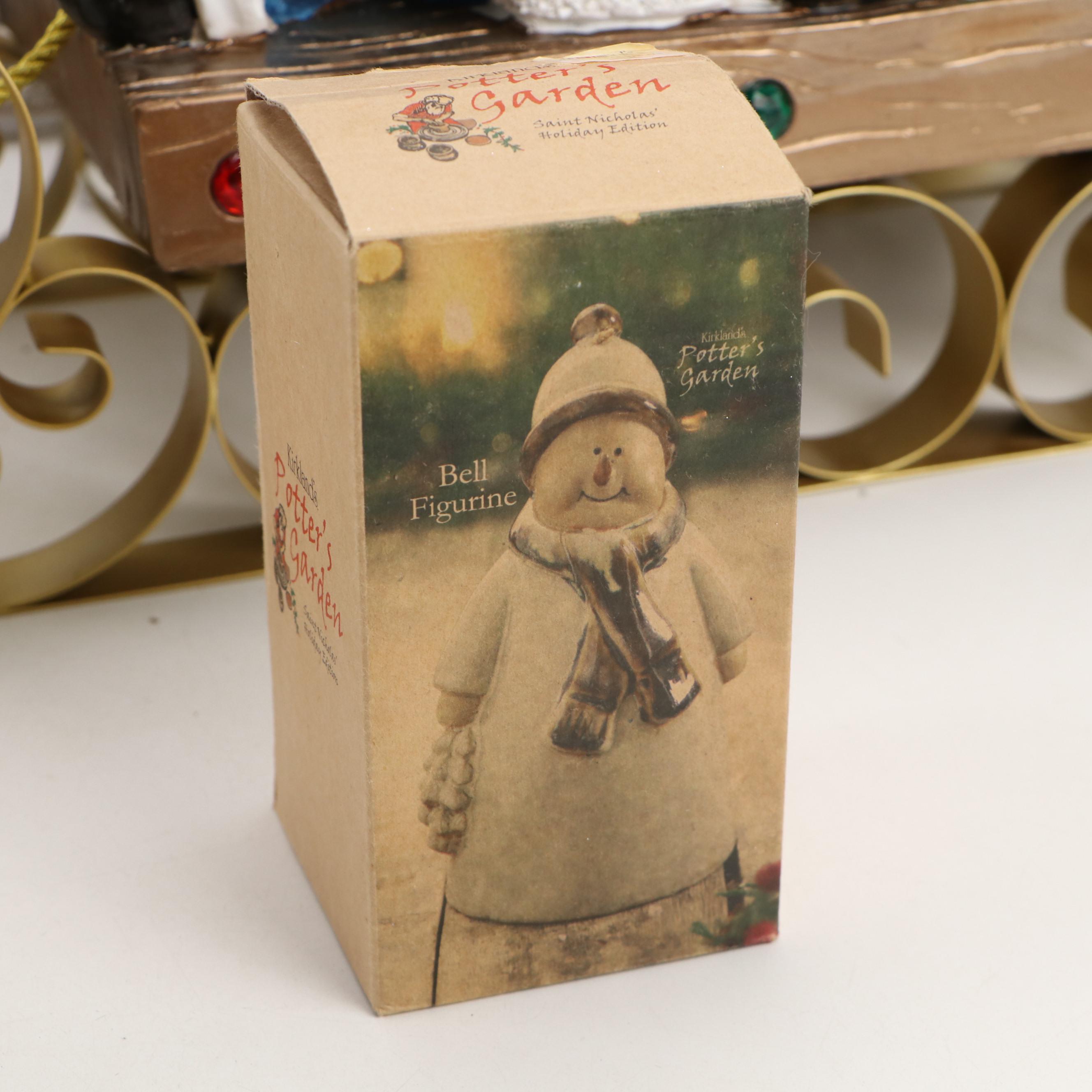 Lenox and Pandora Ceramic Ornaments with Light Up Trees and Resin Elf Sleigh