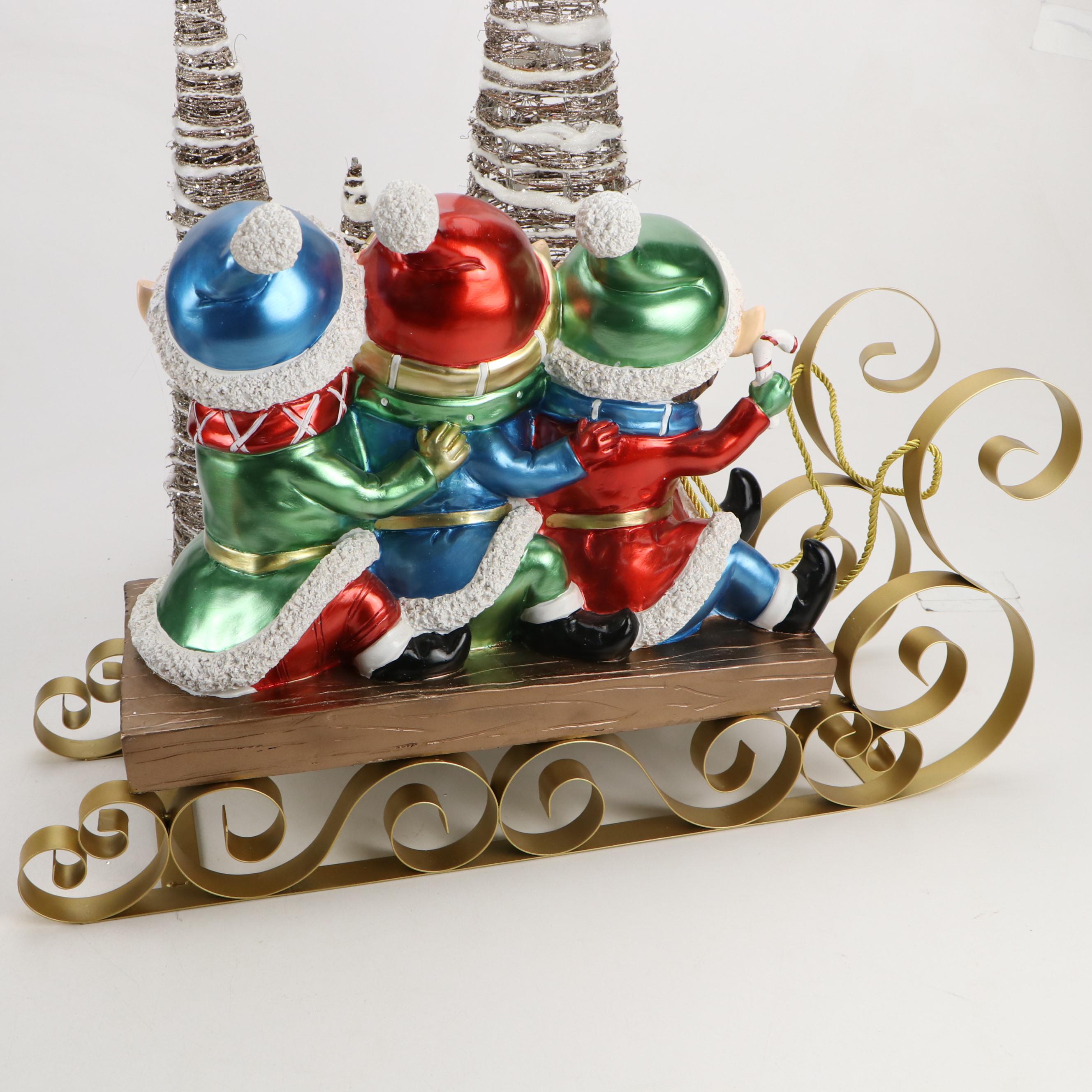 Lenox and Pandora Ceramic Ornaments with Light Up Trees and Resin Elf Sleigh
