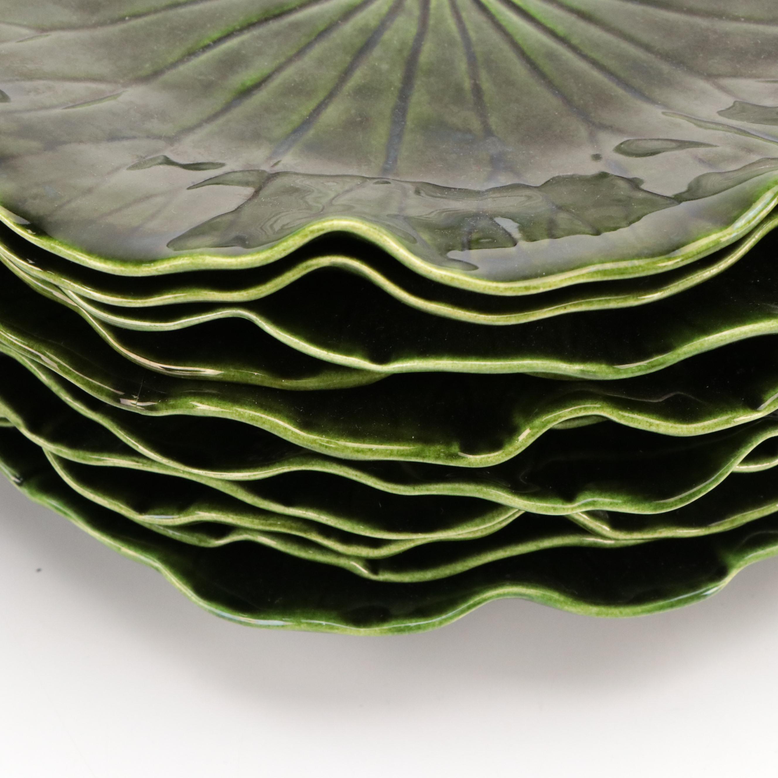 Metlox "Lotus Dark Green" and "Lotus Fern Green" Ceramic Dinner Plates