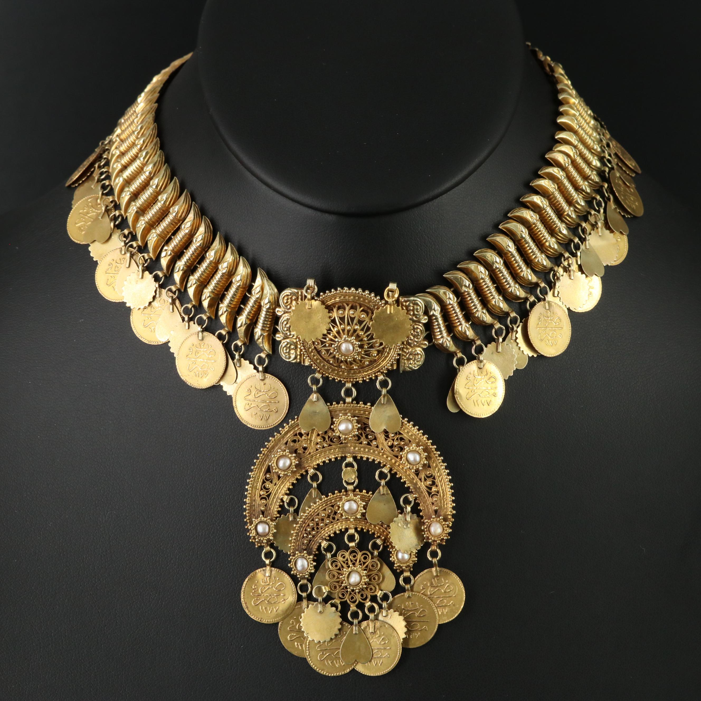 Middle Eastern 14K Crescent Cannetille Convertible Parure