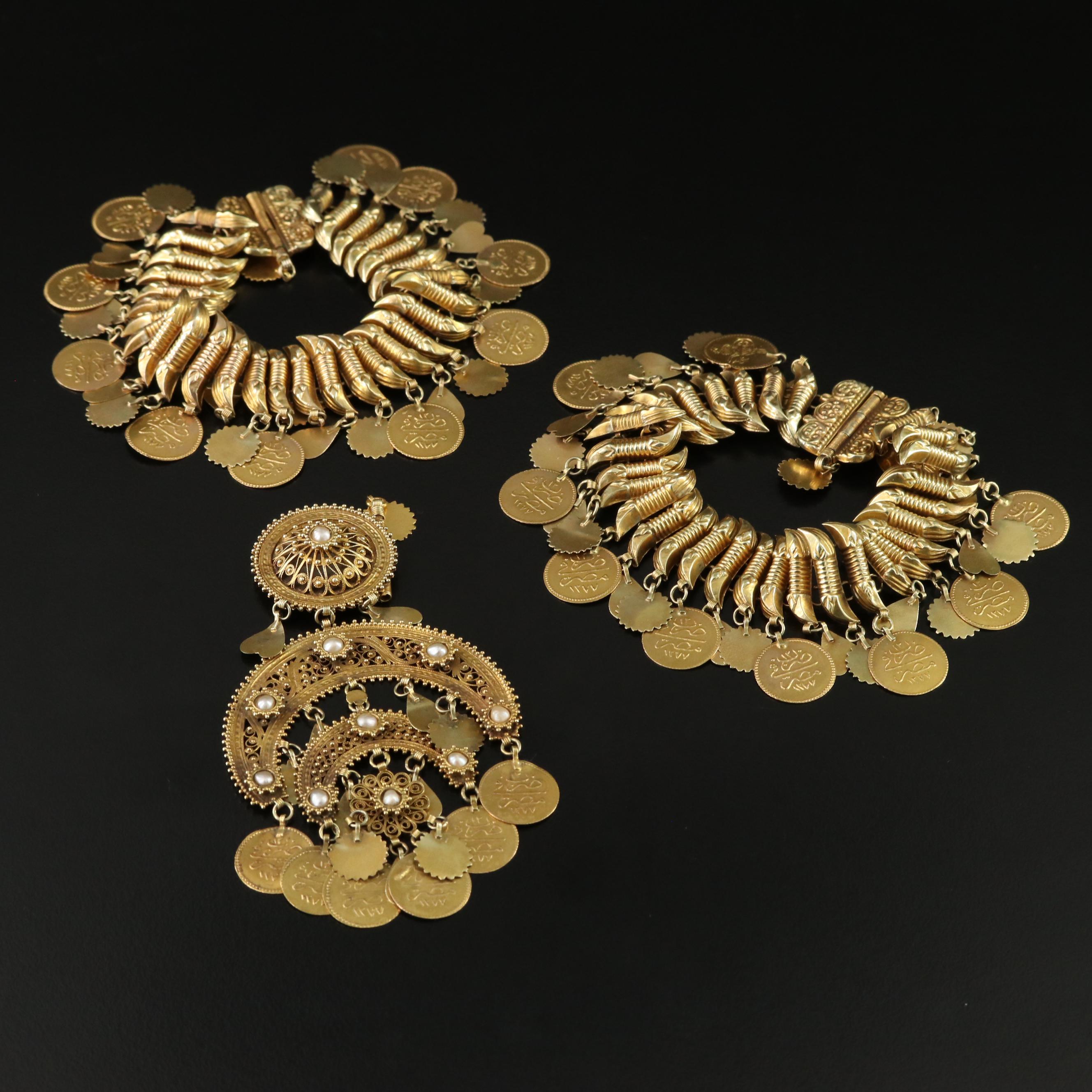 Middle Eastern 14K Crescent Cannetille Convertible Parure