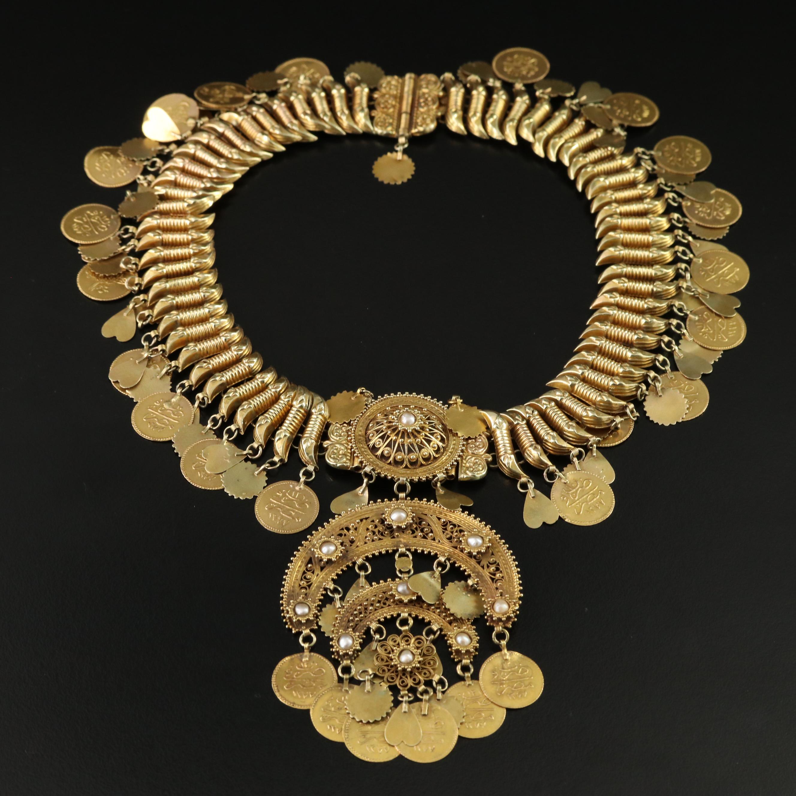 Middle Eastern 14K Crescent Cannetille Convertible Parure