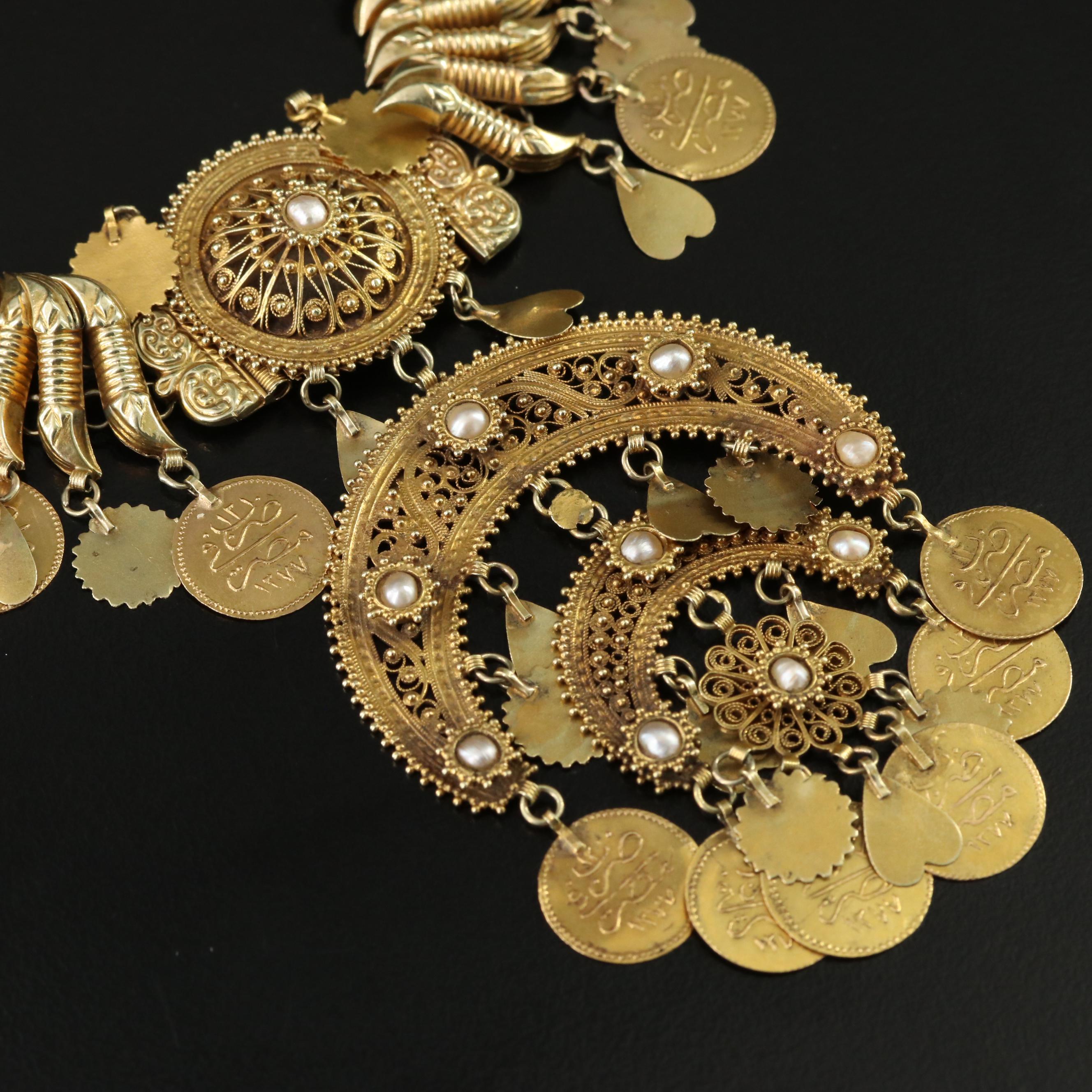 Middle Eastern 14K Crescent Cannetille Convertible Parure