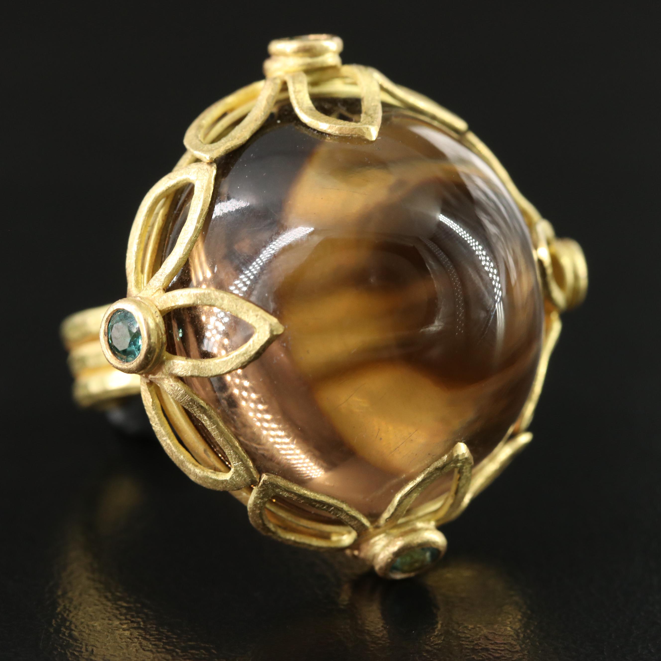 18K 82.24 CT Smoky Quartz and Tourmaline Ring