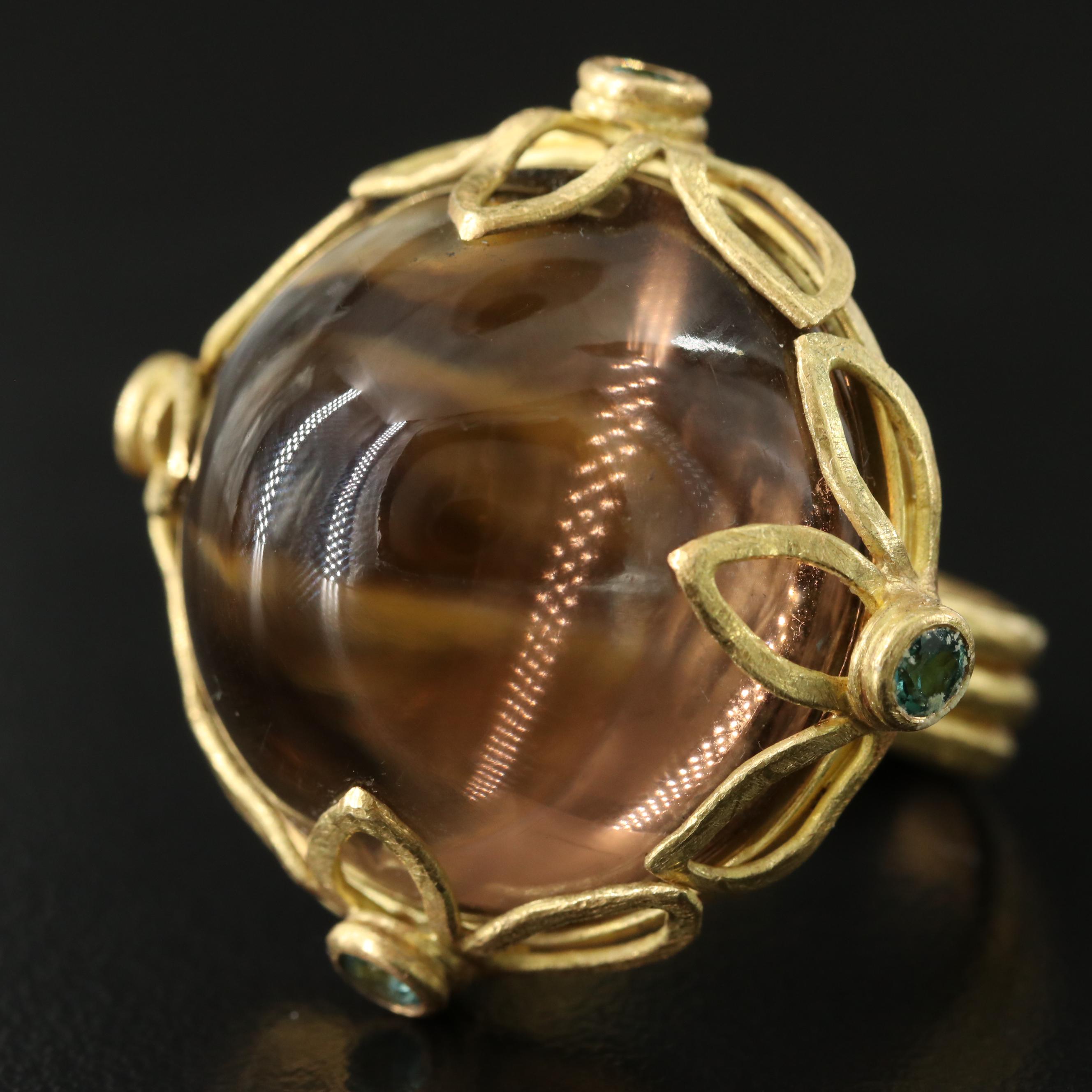 18K 82.24 CT Smoky Quartz and Tourmaline Ring