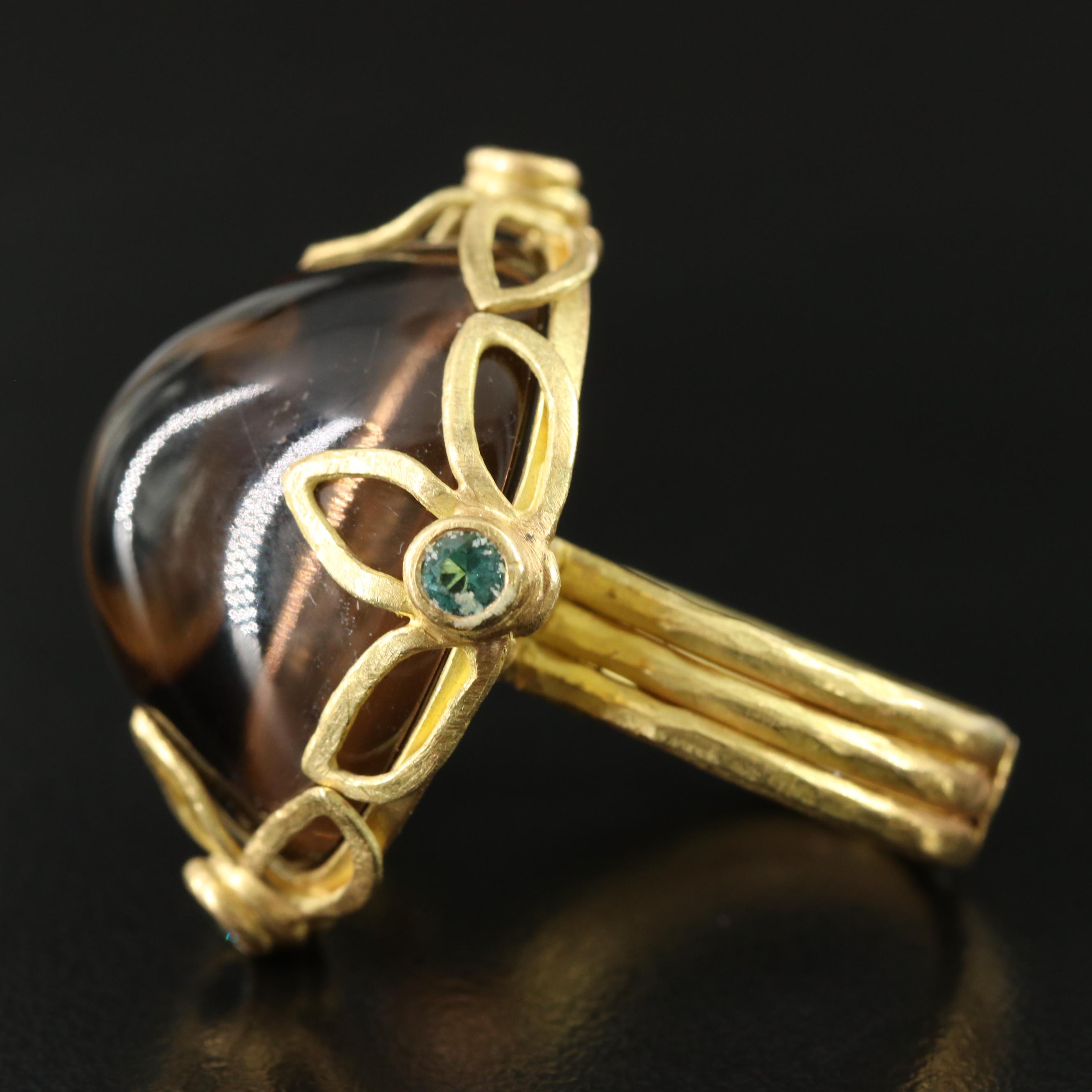 18K 82.24 CT Smoky Quartz and Tourmaline Ring