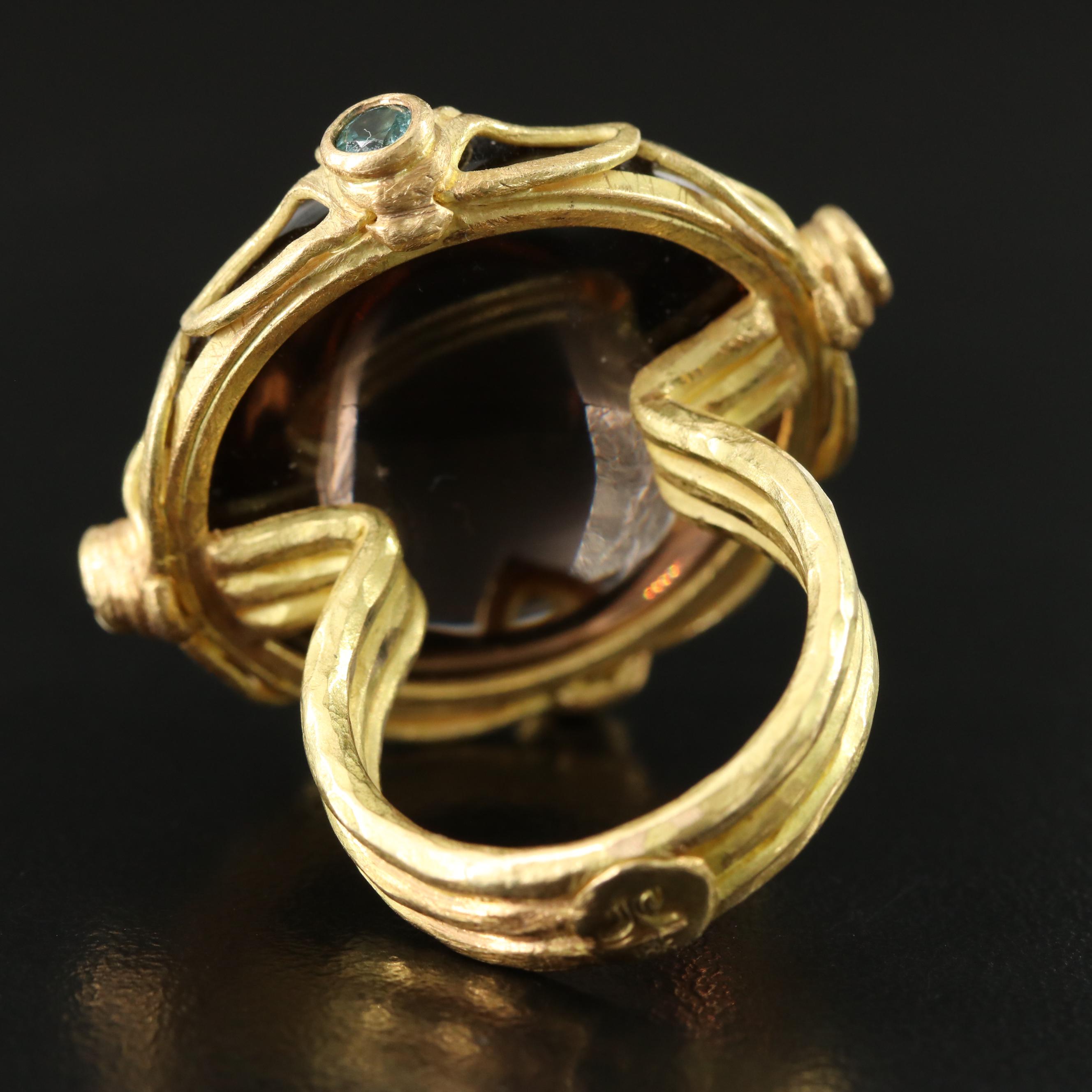 18K 82.24 CT Smoky Quartz and Tourmaline Ring