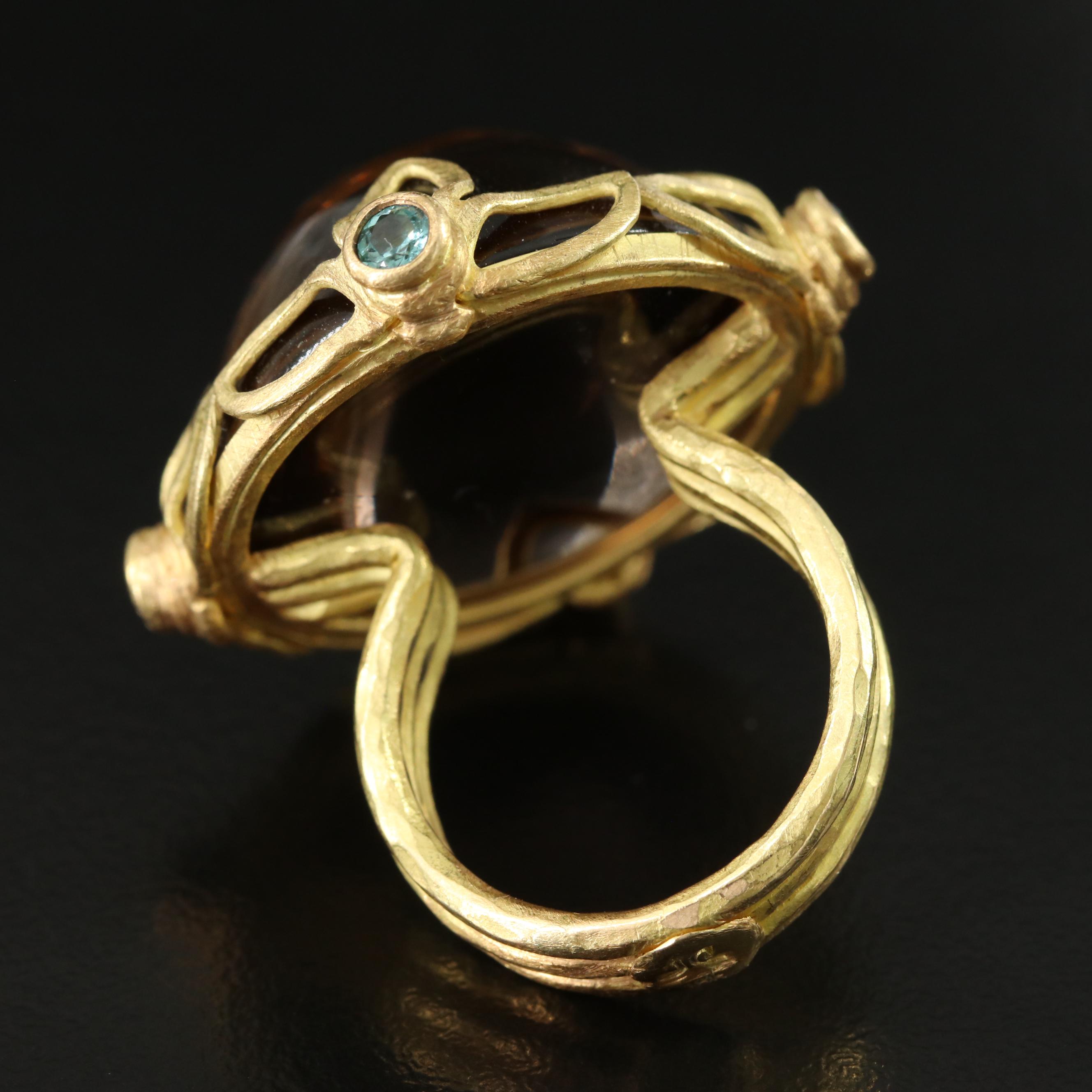 18K 82.24 CT Smoky Quartz and Tourmaline Ring