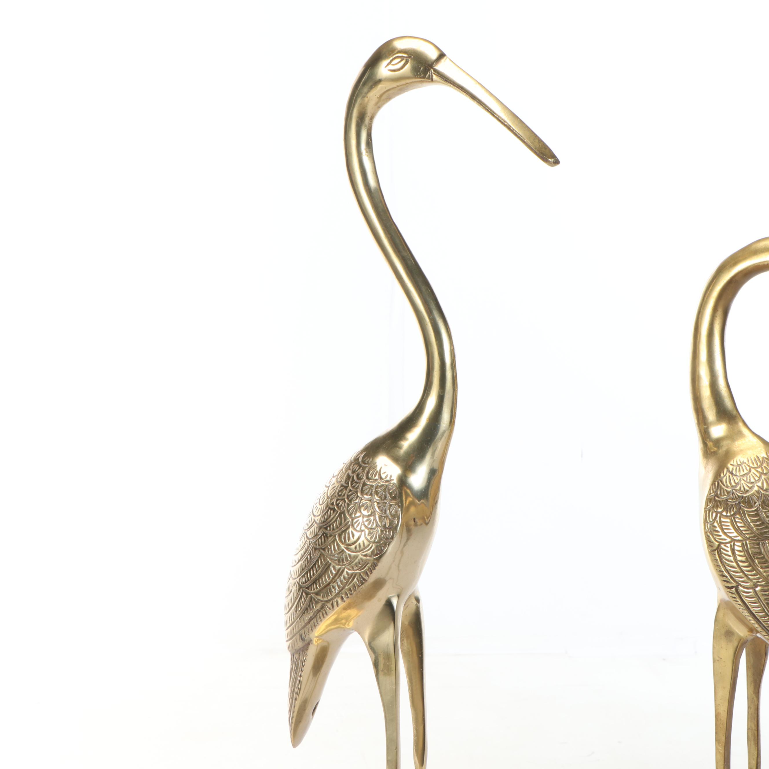 Cast Brass Stork Figures, Pair
