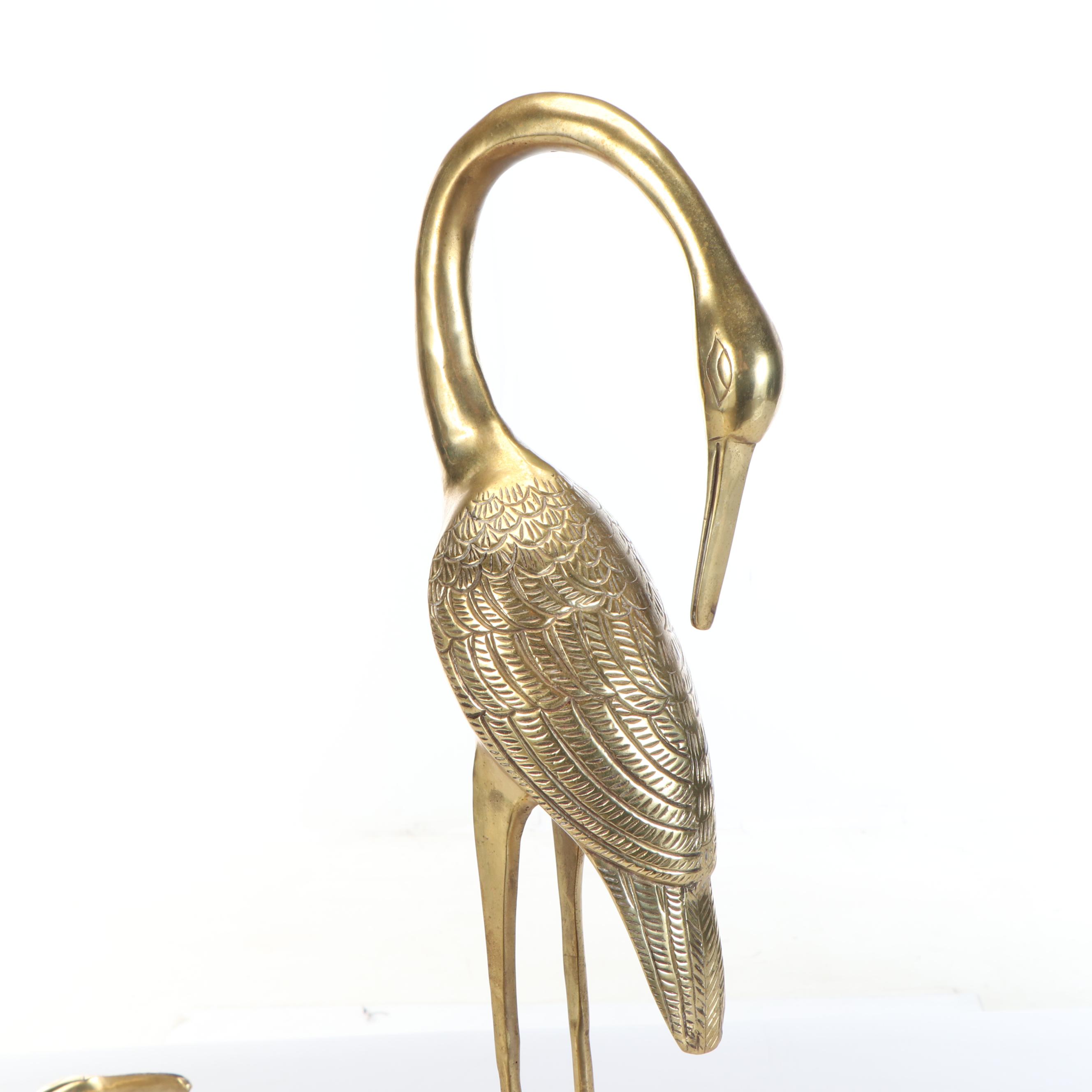 Cast Brass Stork Figures, Pair