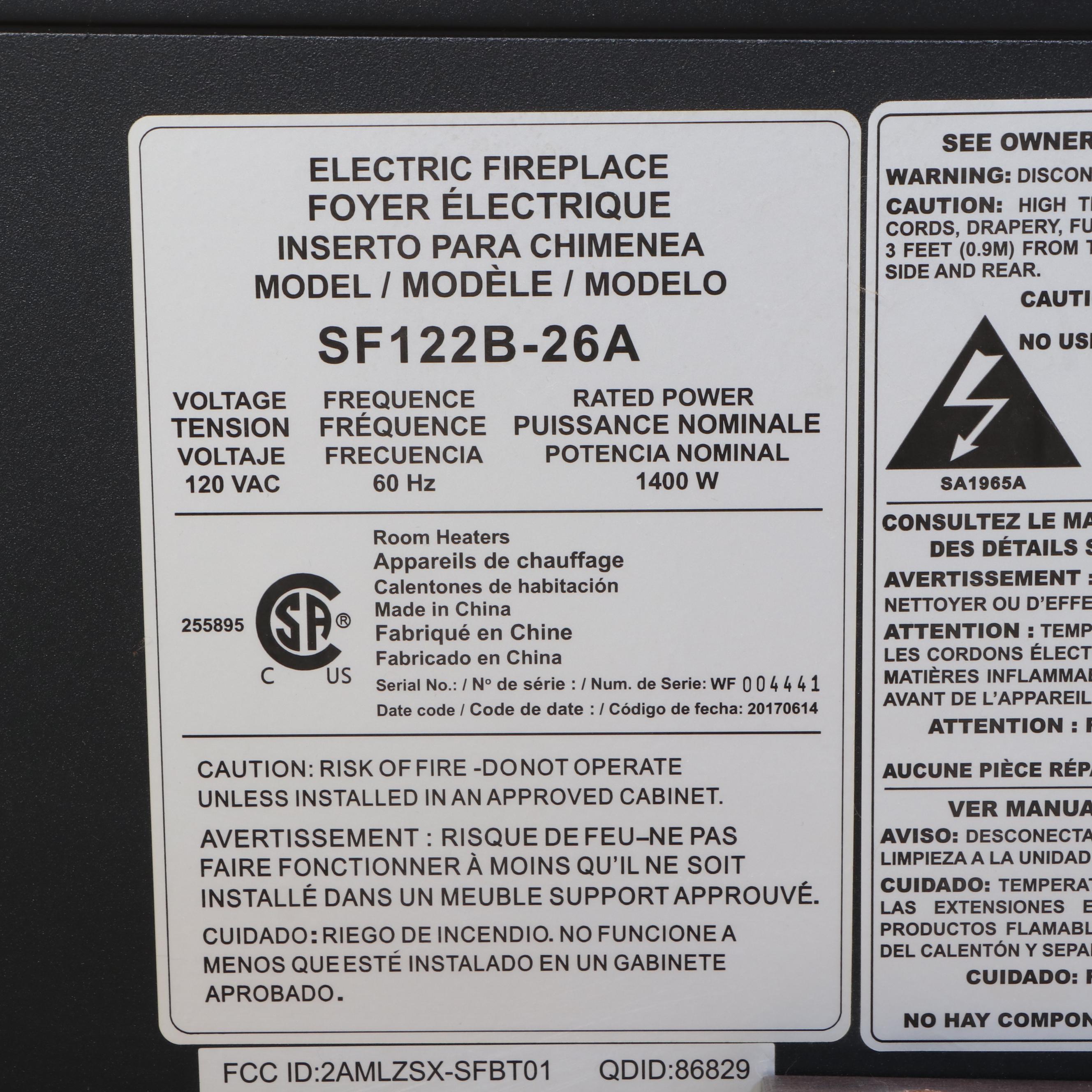 Whalen SF122B-26A Electric Fireplace with Remote, 2017