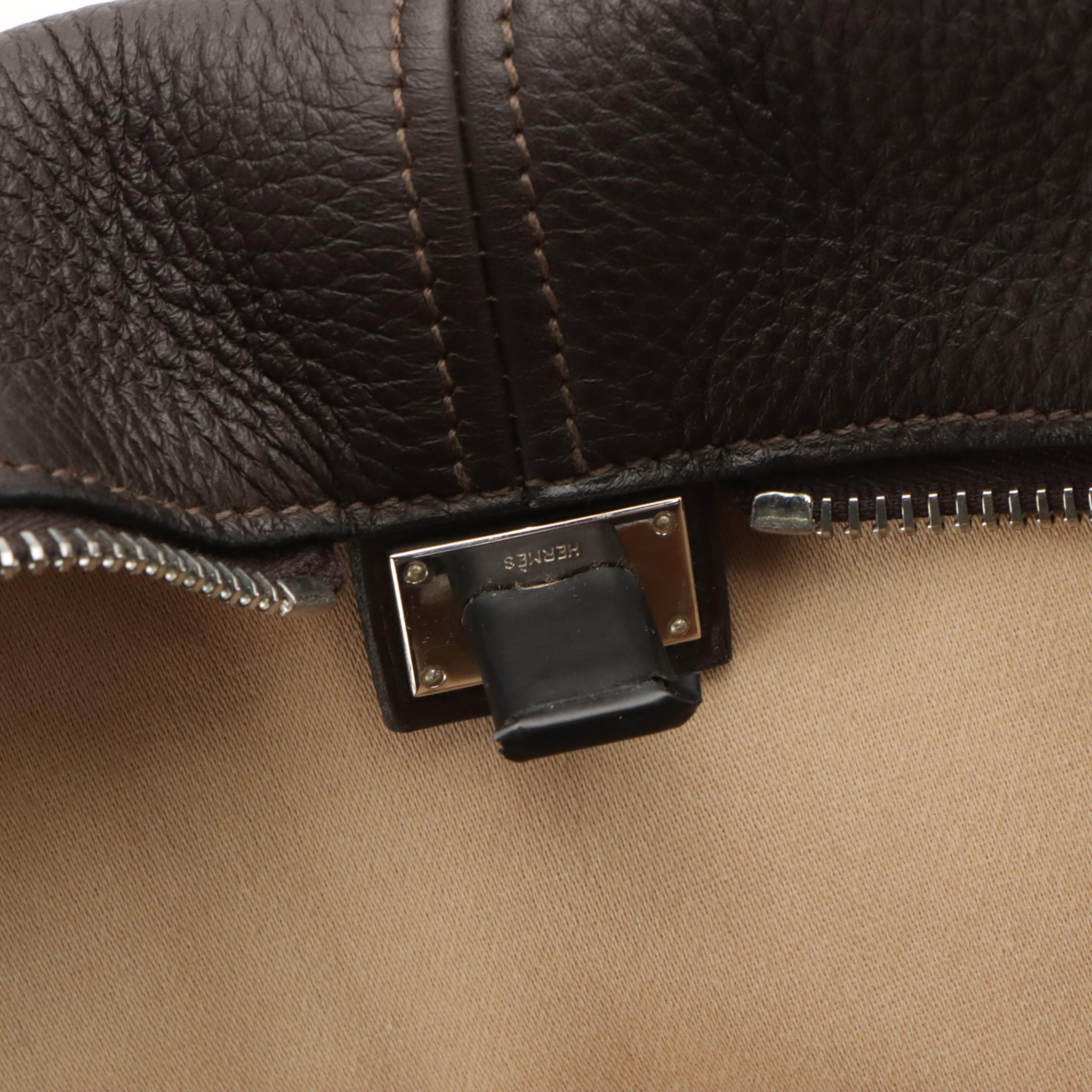 Hermès Victoria II 43 Bag in Natural Woven Fibers and Dark Brown Grained Leather