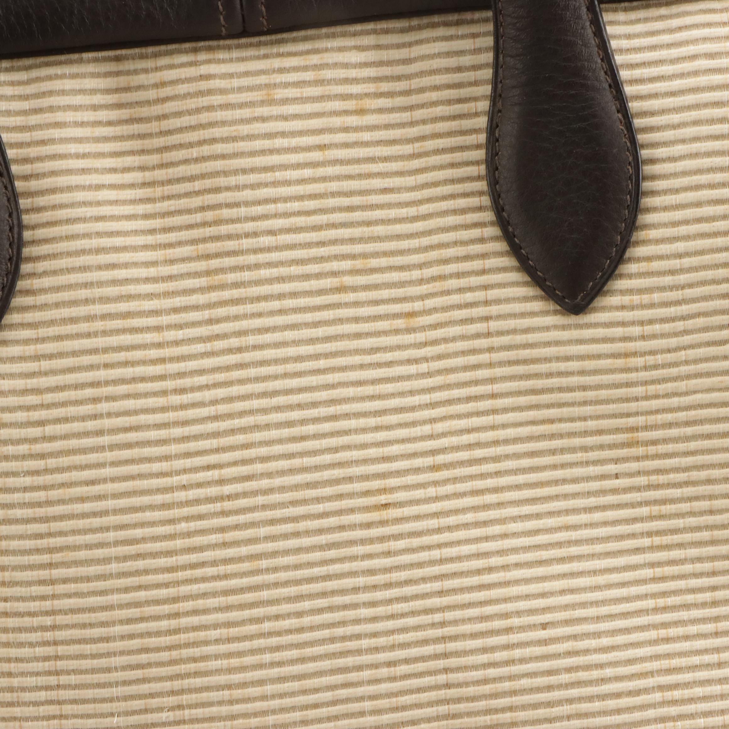 Hermès Victoria II 43 Bag in Natural Woven Fibers and Dark Brown Grained Leather