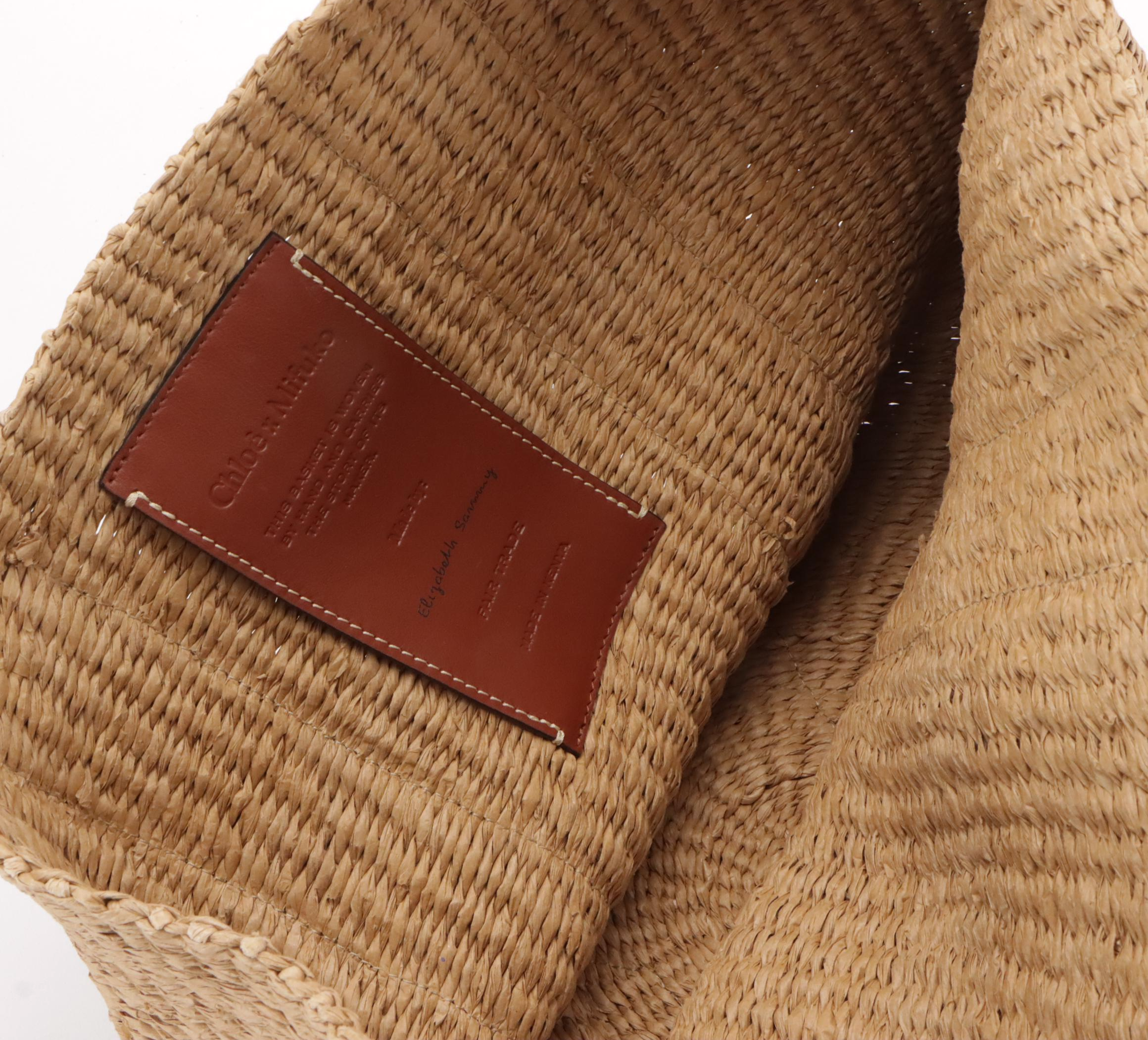 Chloé x Mifuko Large Woody Basket Bag in Handwoven Natural Fibers & Ribbon Trim