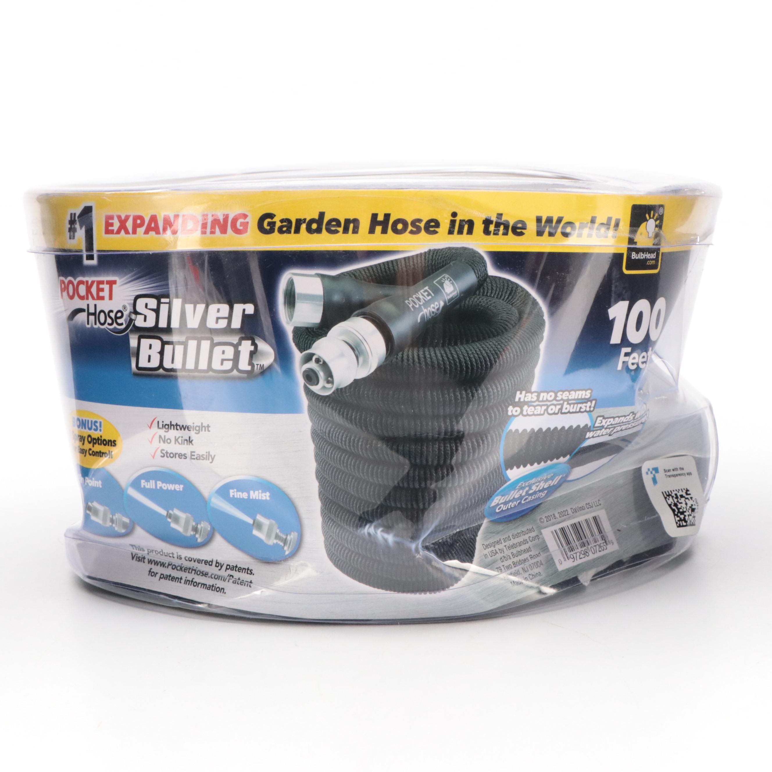 Pocket Hose Silver Bullet 100' Expandable Garden Hose in Retail Packaging