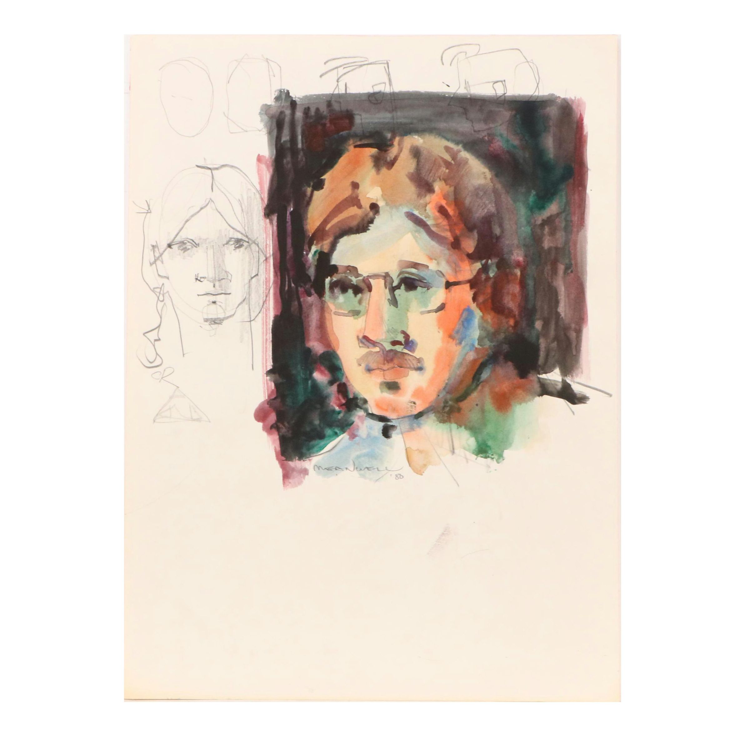 Jack Meanwell Modern Watercolor Portrait, 1980