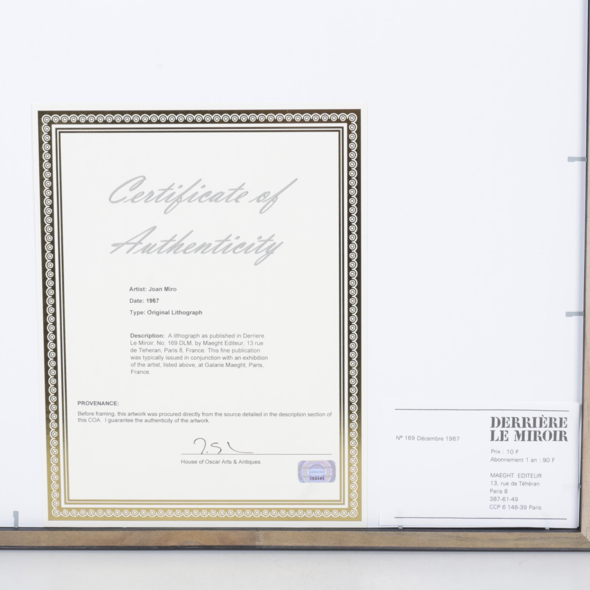 Joan Miró Lithograph for "Derrière le Miroir," 1967