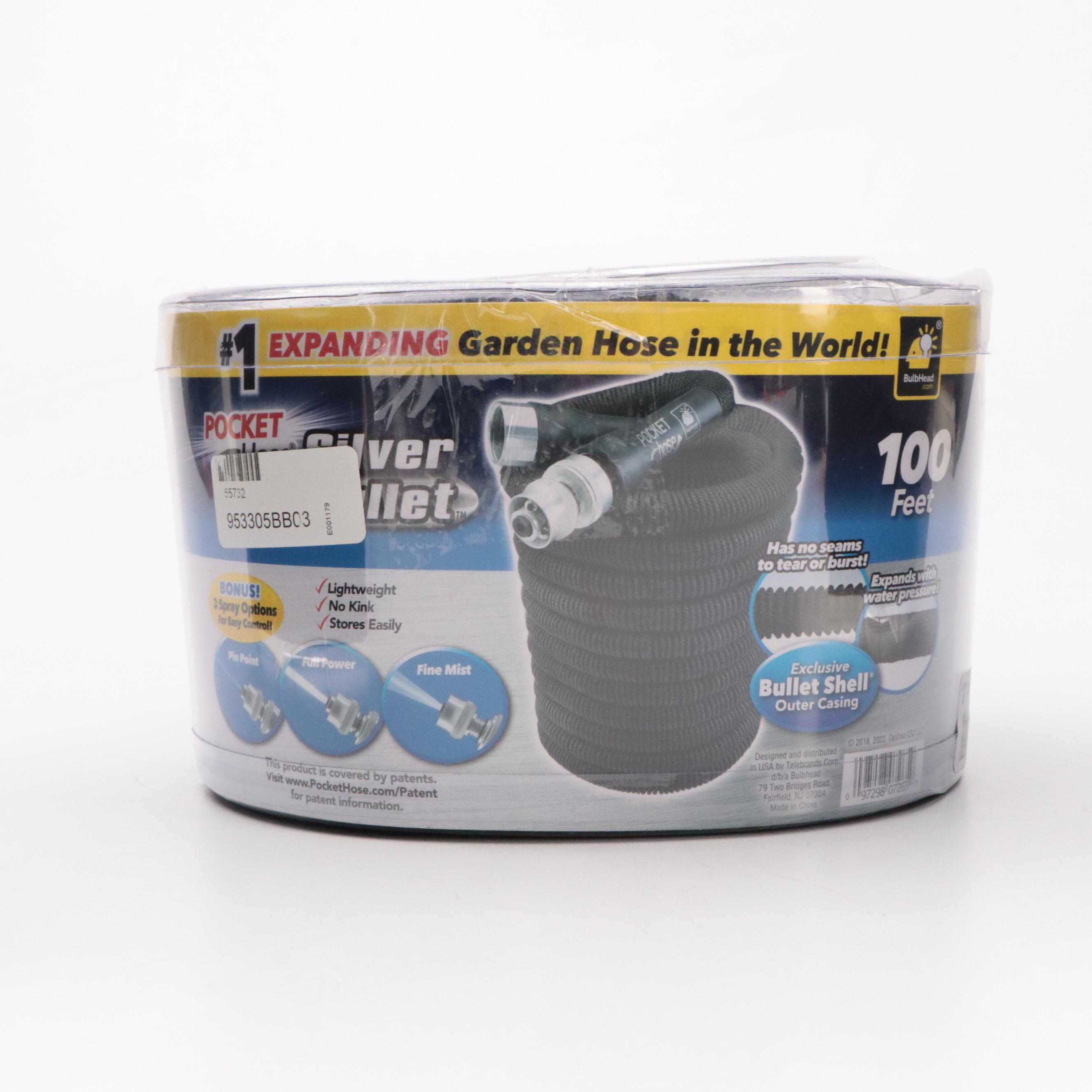Pocket Hose Silver Bullet 100' Expandable Garden Hose in Retail Packaging
