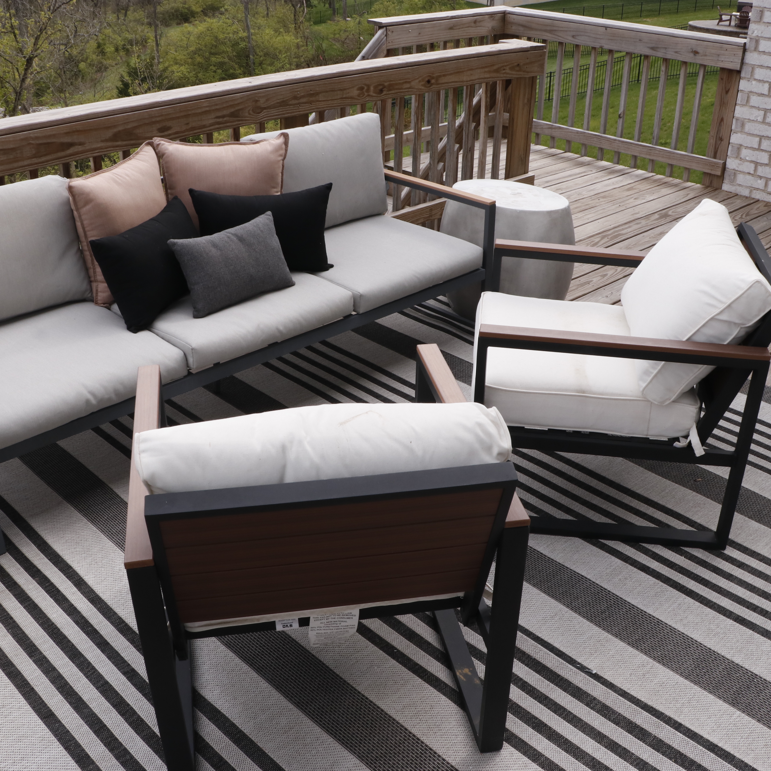 Hampton Bay Patio Lounge Chairs, Other Sofa, Ceramic End Tables and Safavieh Rug