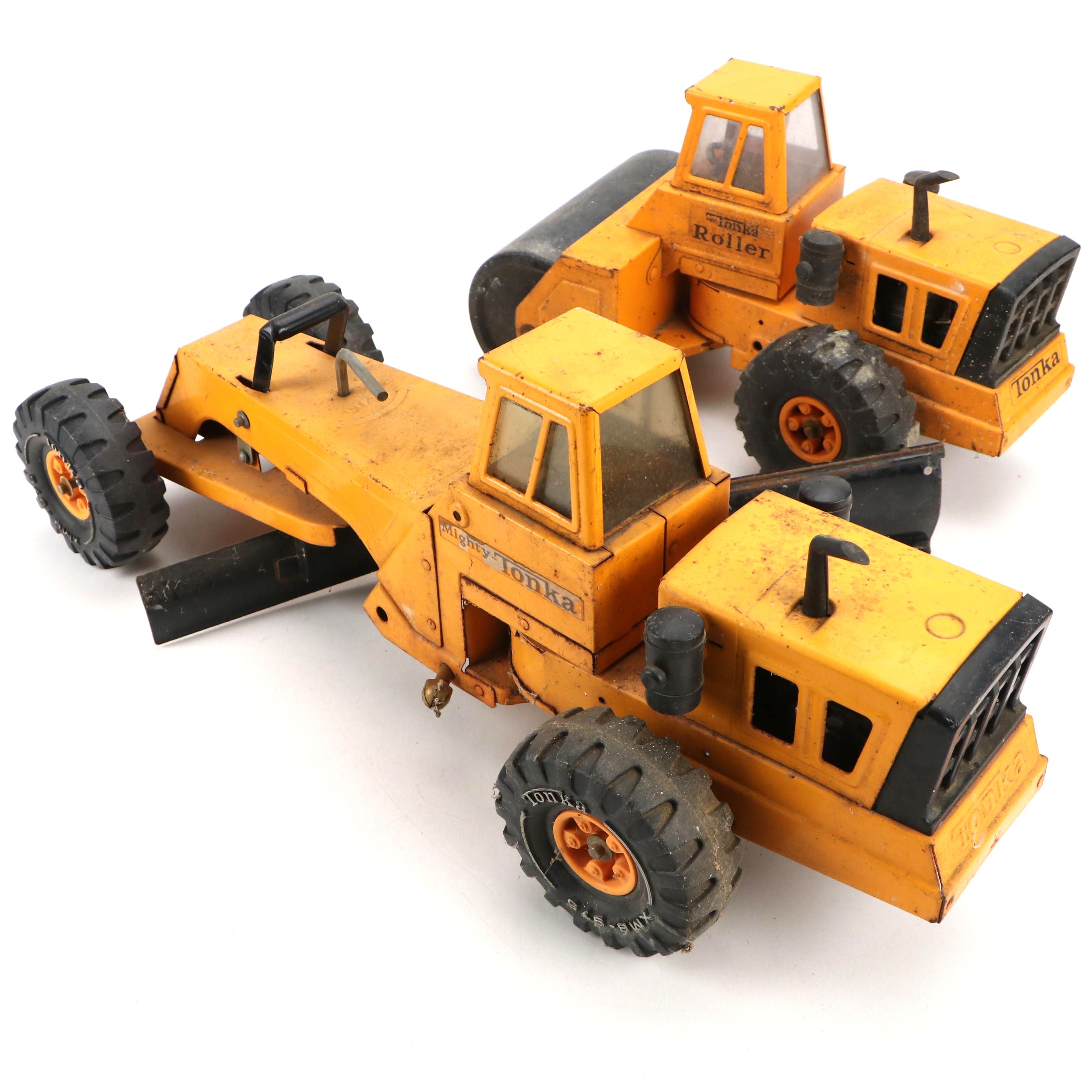 Mighty Tonka Road Grader and Roller Pressed Steel Toys
