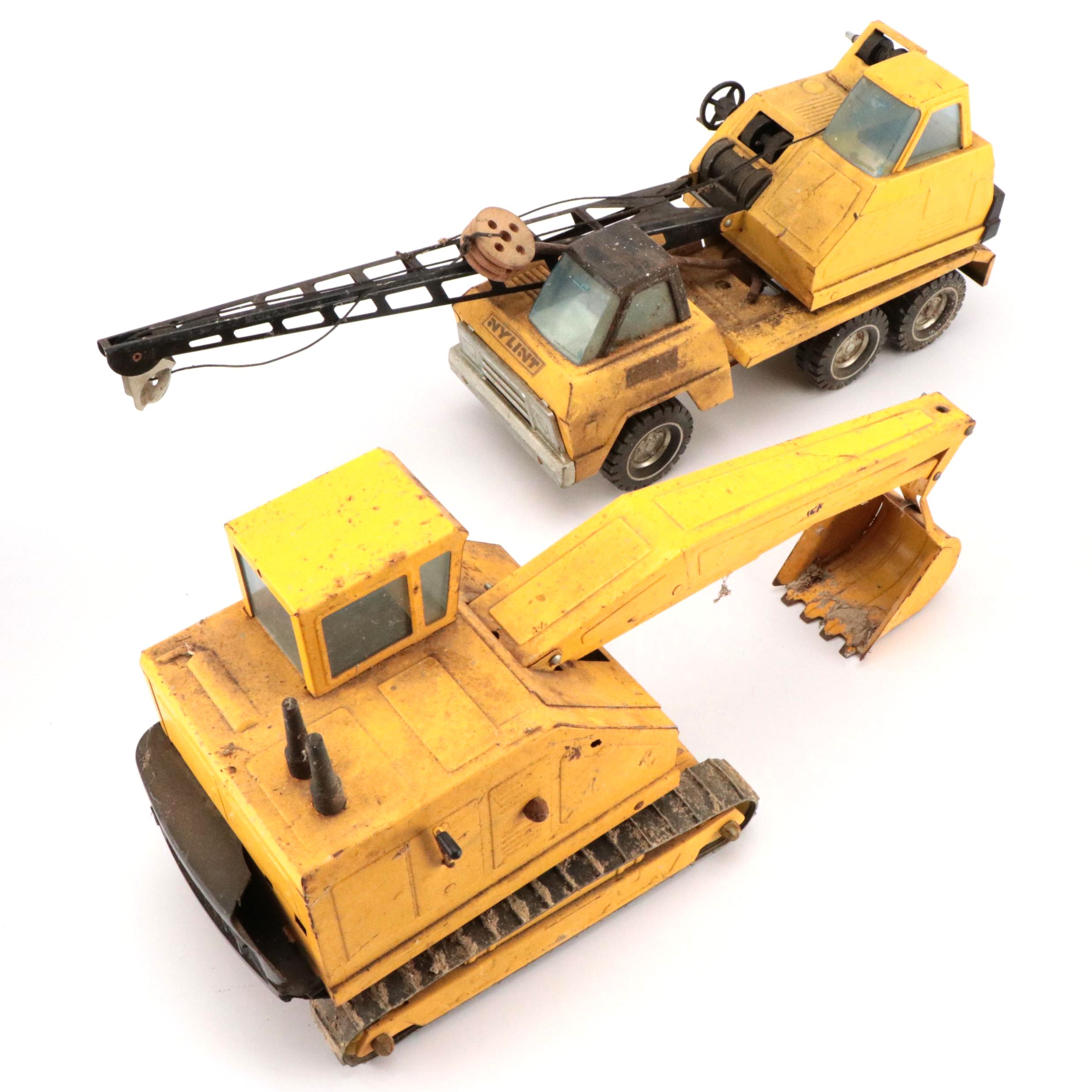 Nylint Crane Truck and Digger Pressed Steel Construction Toys