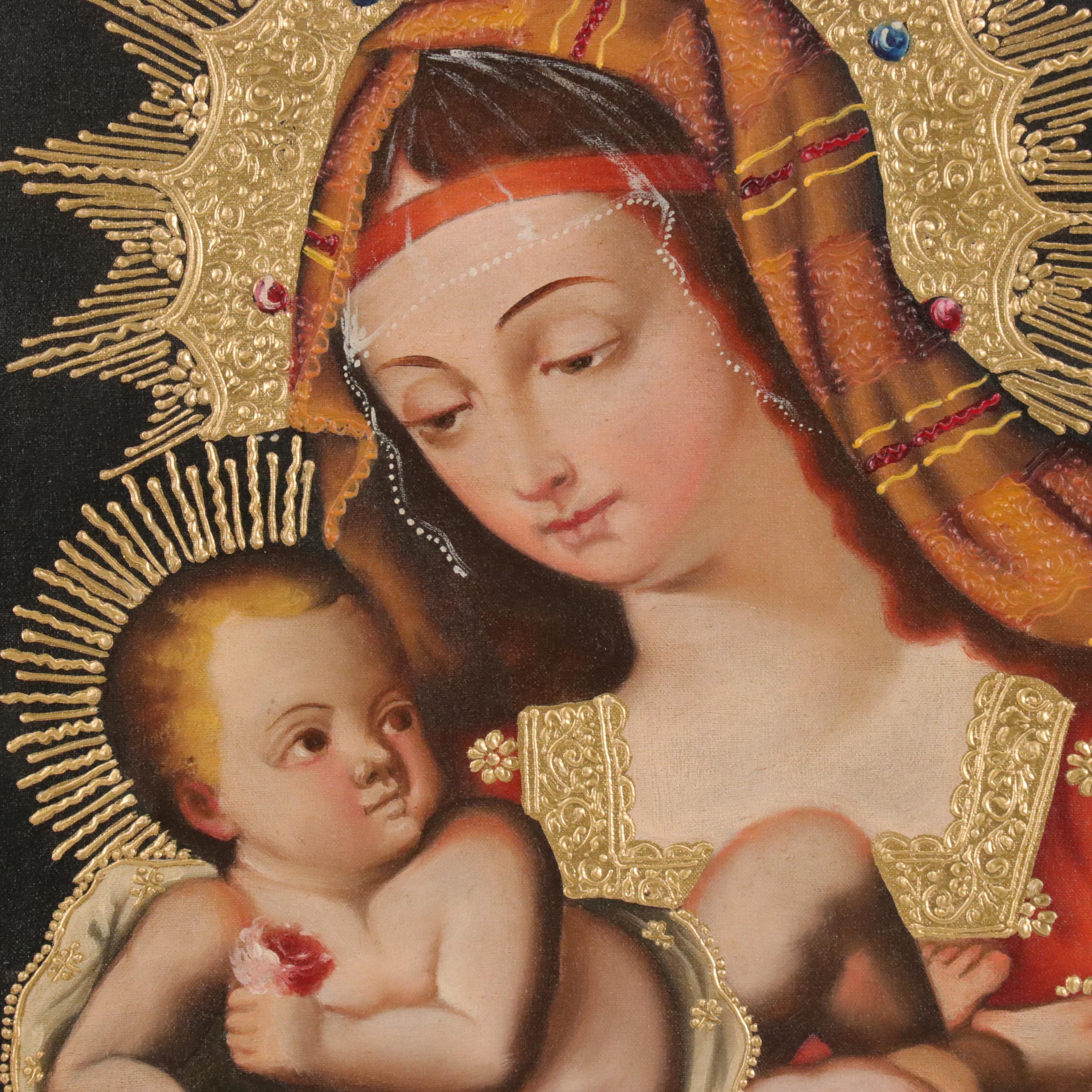 Ernesto Zuñiga Oil Painting "Virgin Mary and Jesus," Late 20th Century