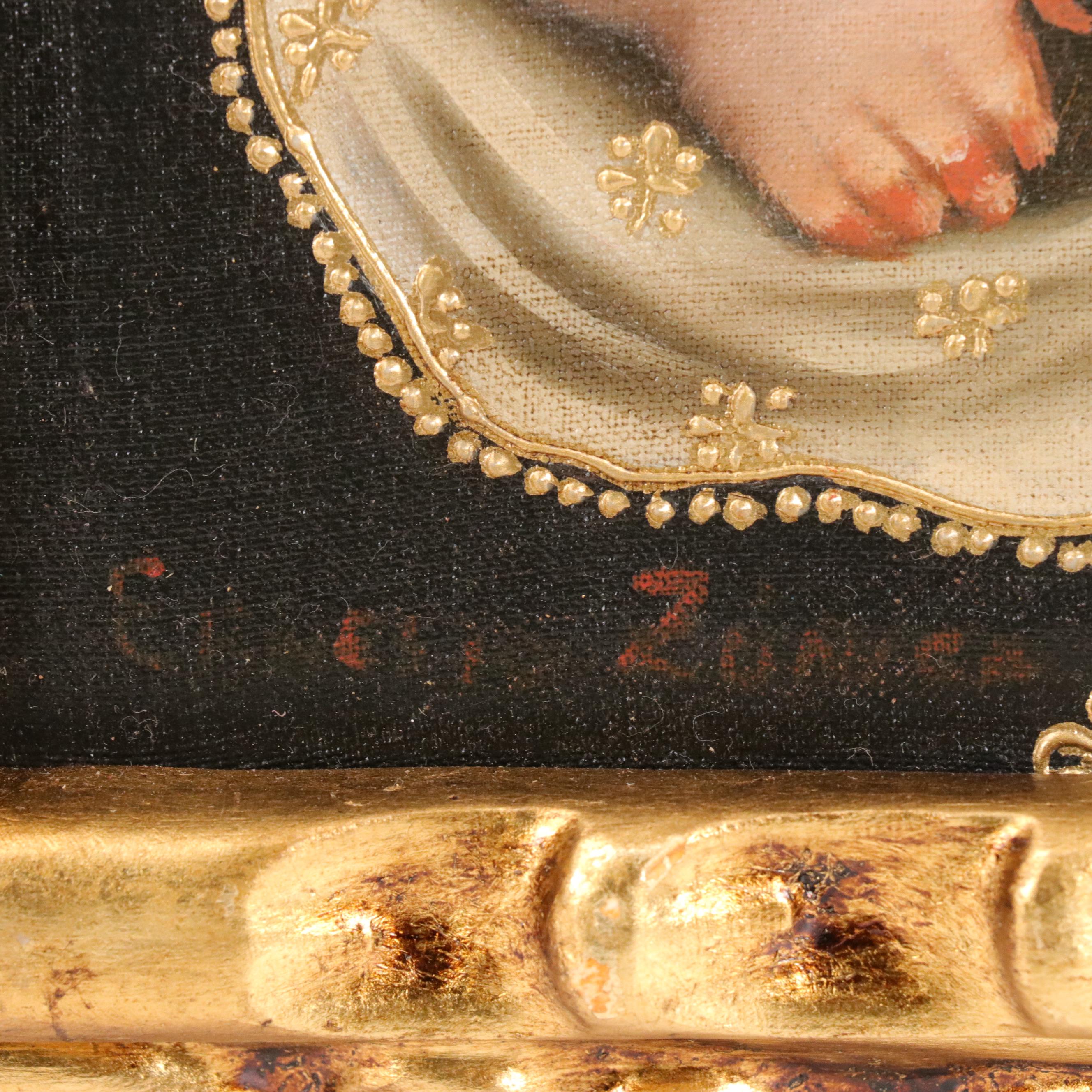 Ernesto Zuñiga Oil Painting "Virgin Mary and Jesus," Late 20th Century