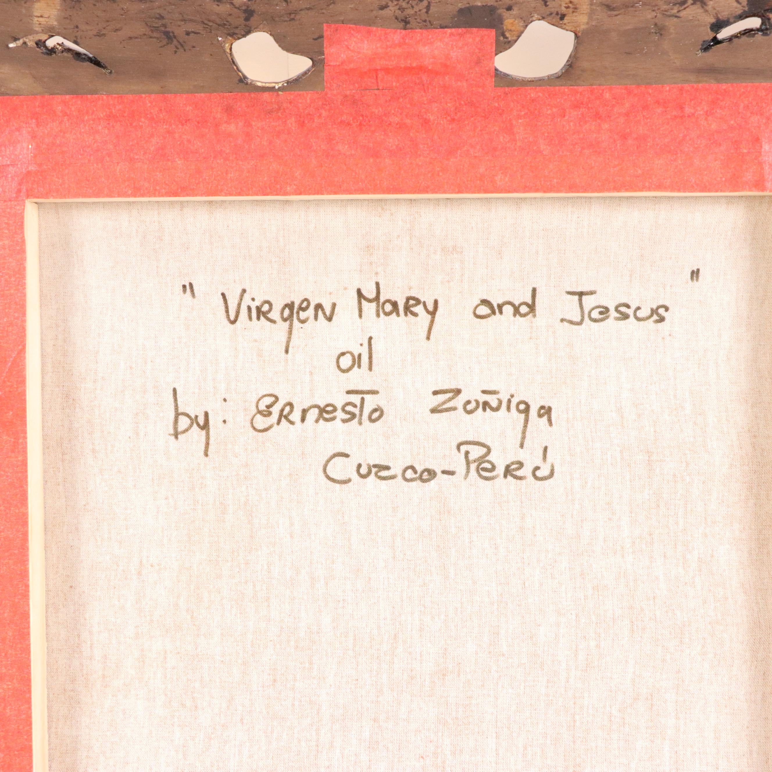 Ernesto Zuñiga Oil Painting "Virgin Mary and Jesus," Late 20th Century