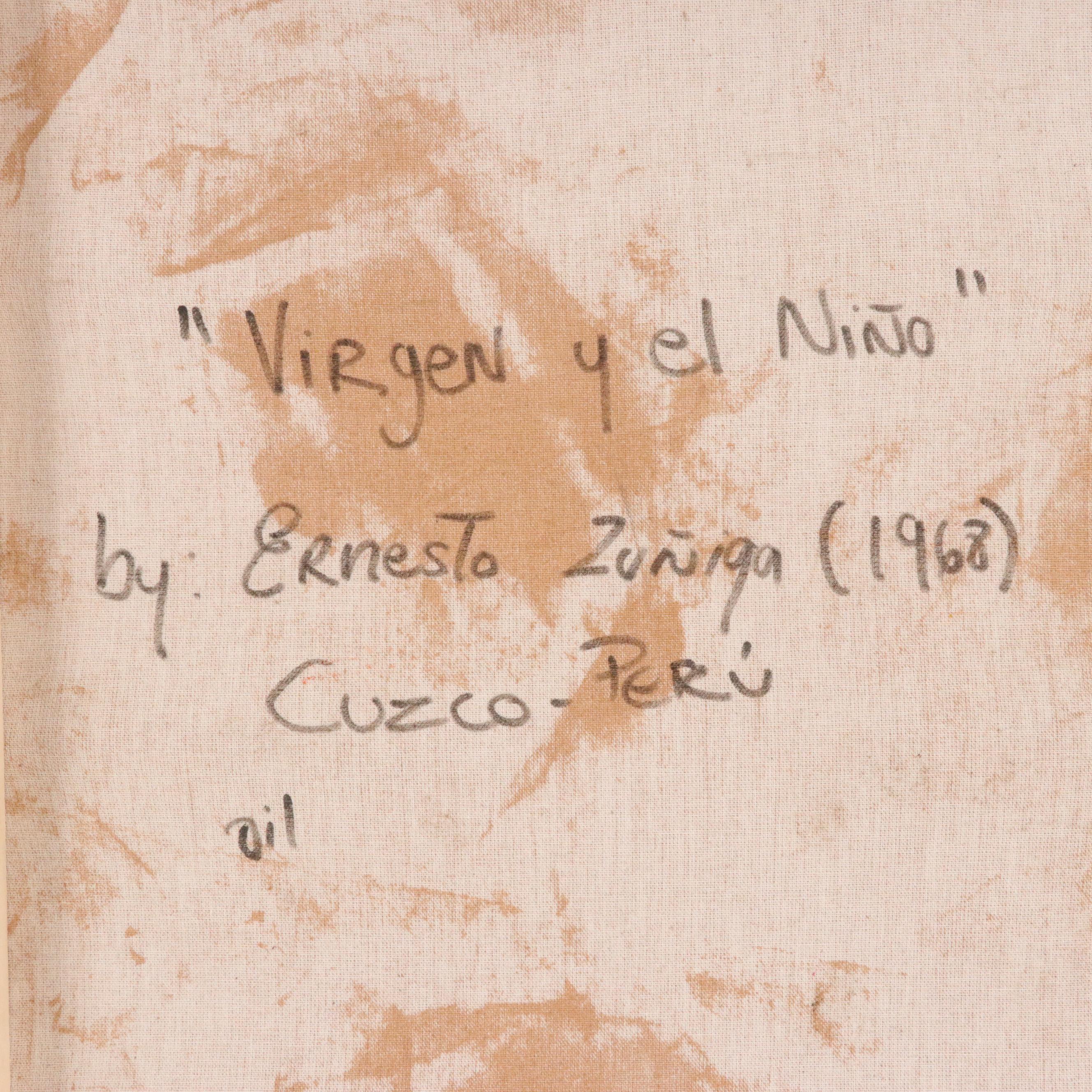 Ernesto Zuñiga Oil Painting "Virgin y El Niño," Late 20th Century