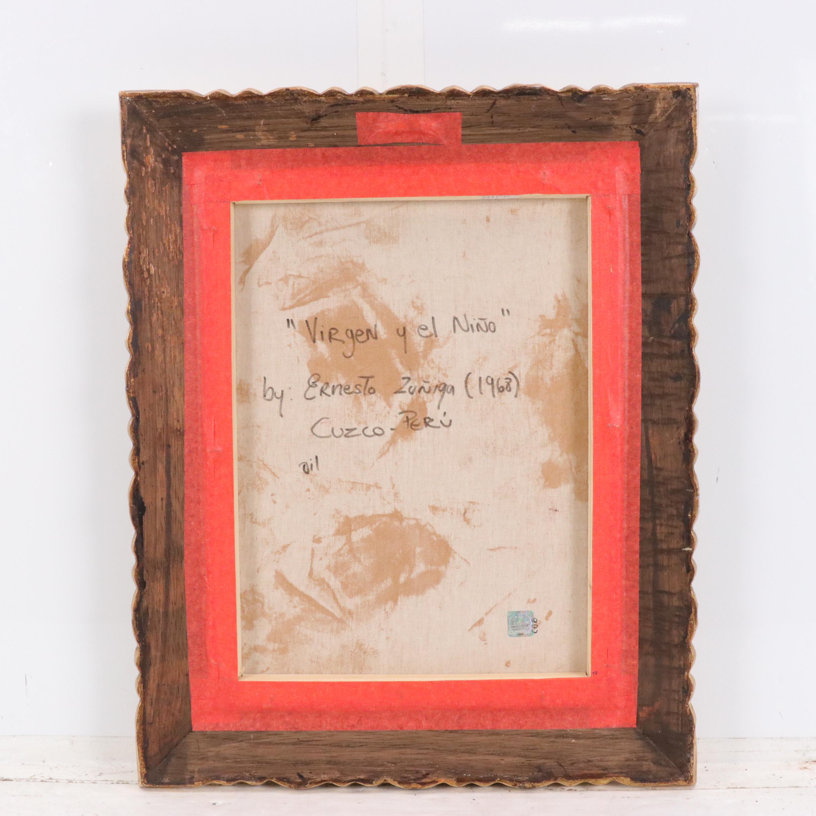 Ernesto Zuñiga Oil Painting "Virgin y El Niño," Late 20th Century