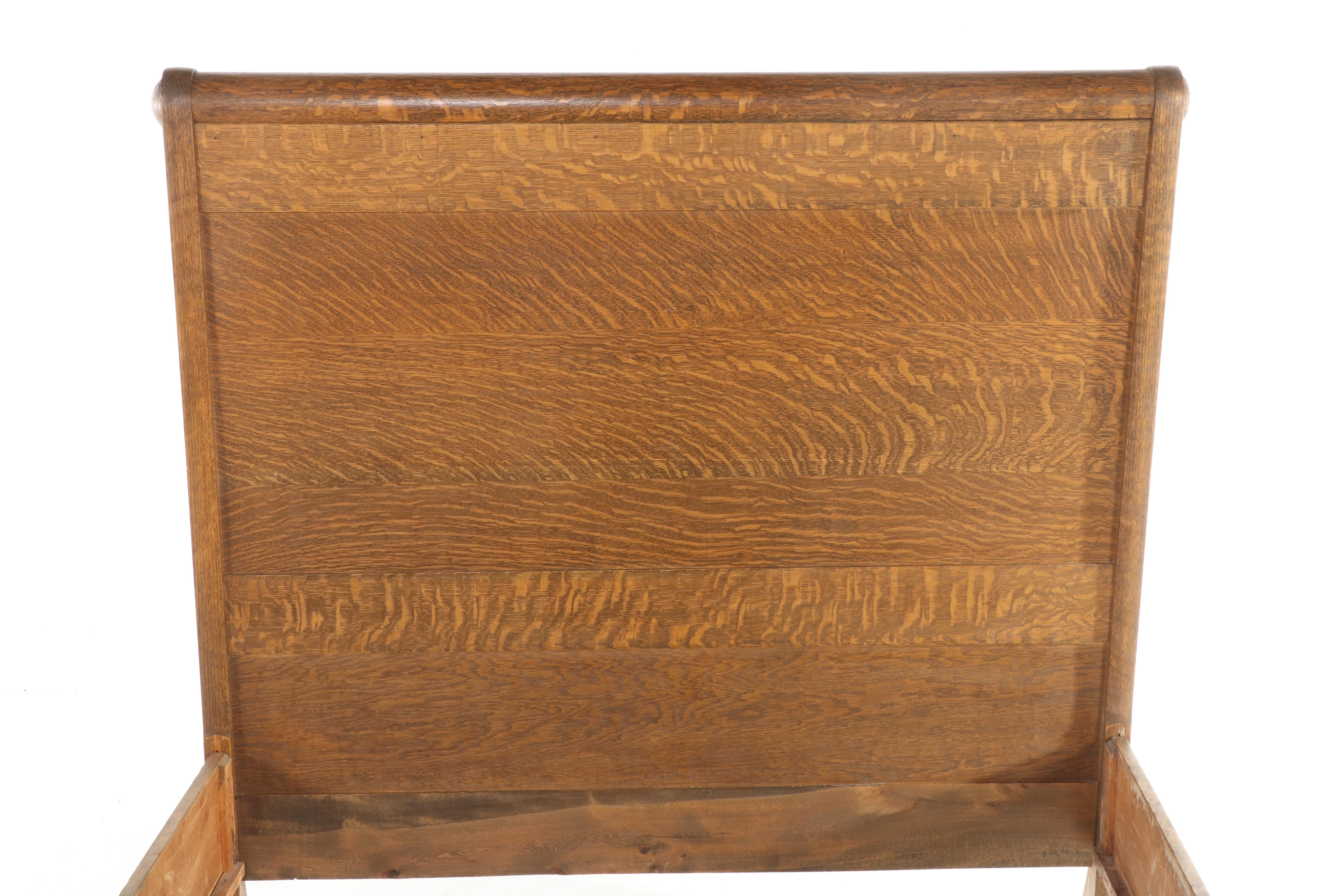 Victorian Tiger Oak Full Size Sleigh Bed, Late 19th/ Early 20th Century