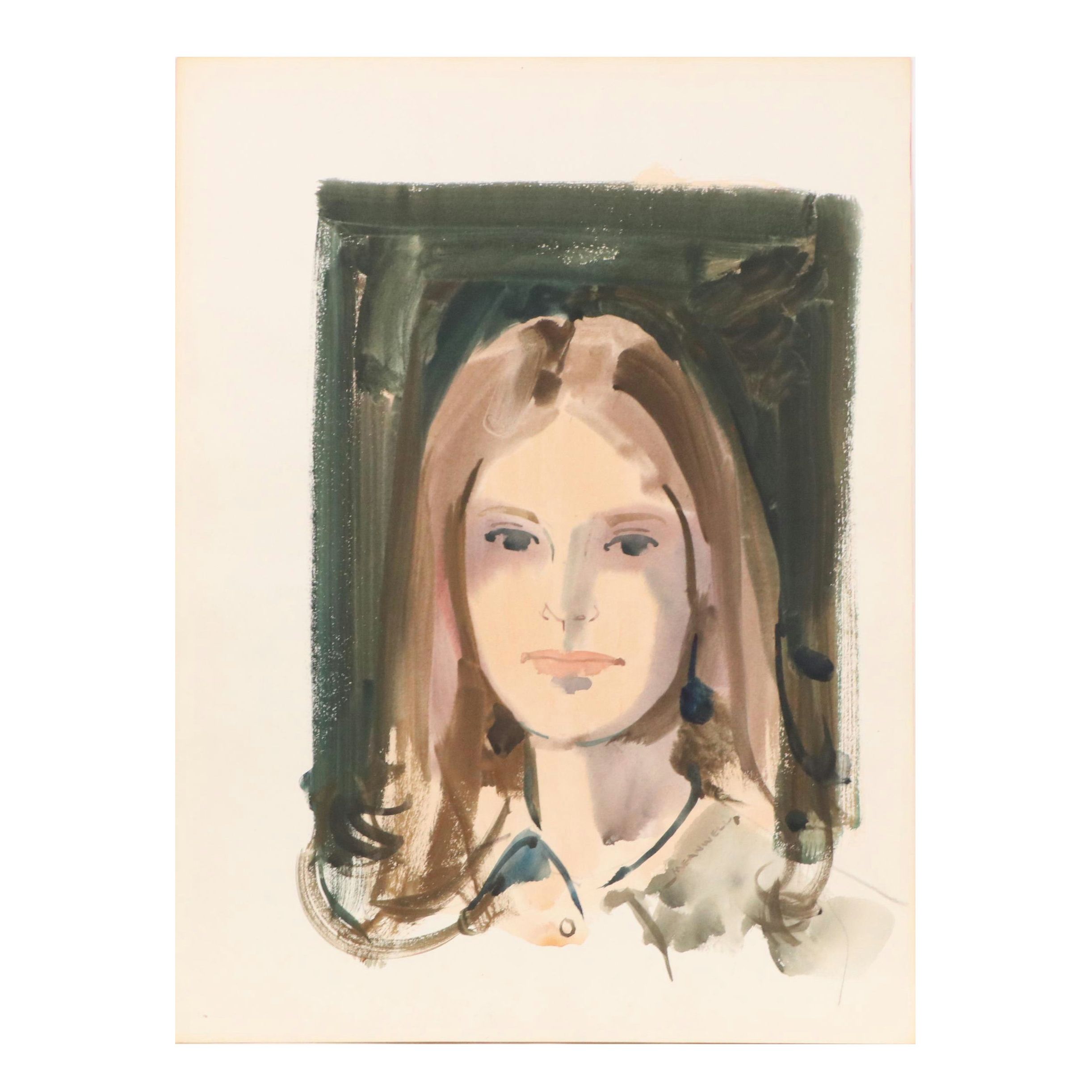 Jack Meanwell Modern Watercolor Portrait, Late 20th Century