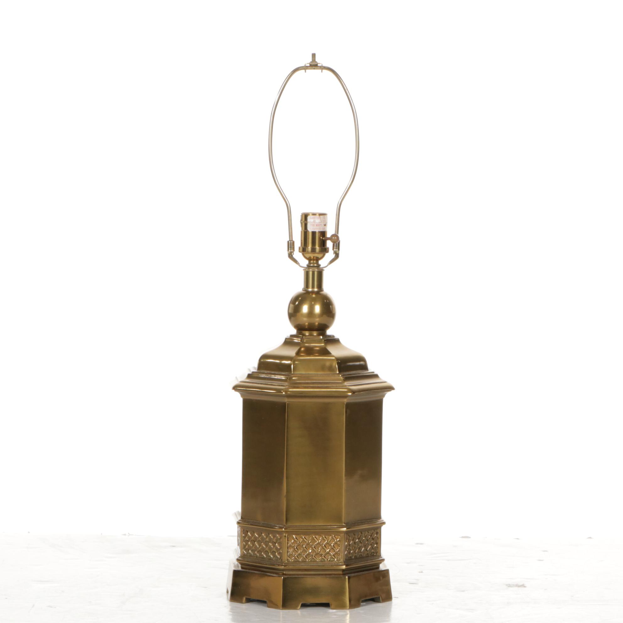 Ethan Allen Chinese Brass Tea Canister Table Lamp with Ruffled Shade