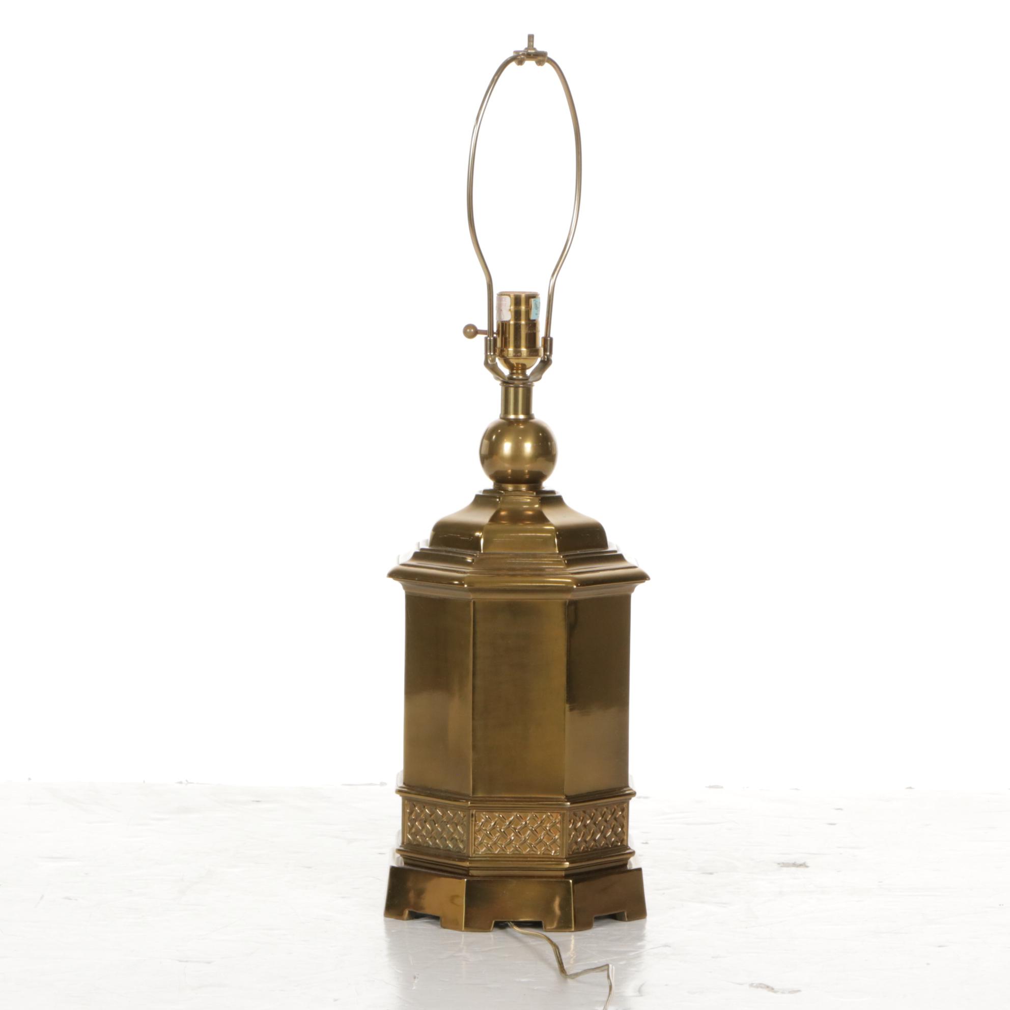 Ethan Allen Chinese Brass Tea Canister Table Lamp with Ruffled Shade