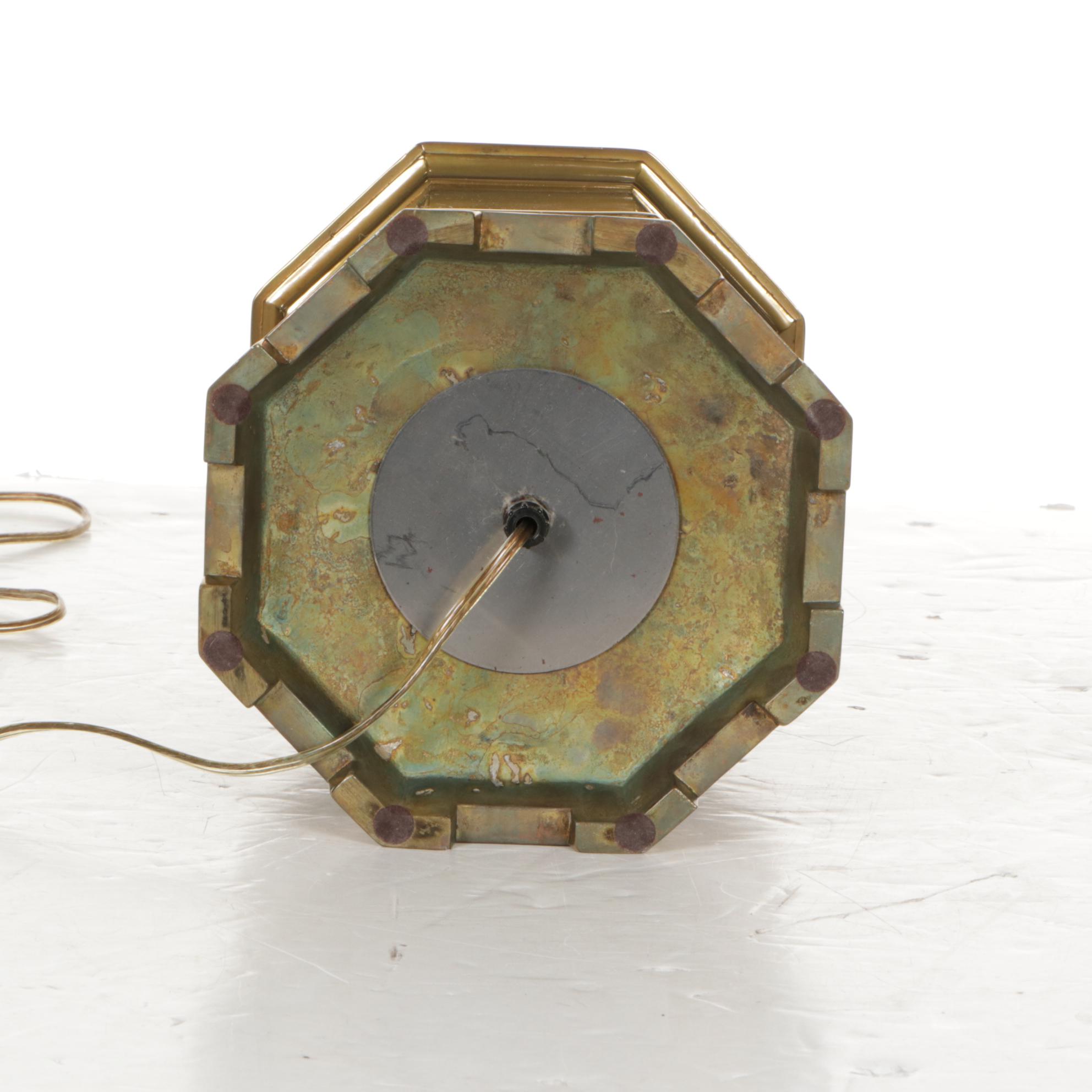 Ethan Allen Chinese Brass Tea Canister Table Lamp with Ruffled Shade