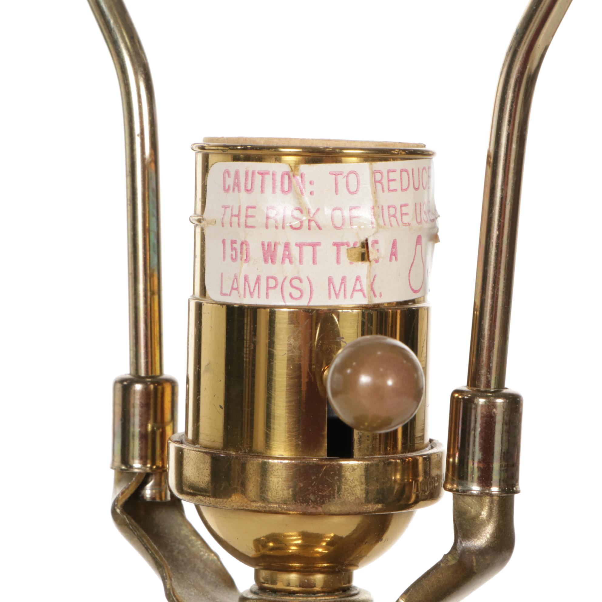 Ethan Allen Chinese Brass Tea Canister Table Lamp with Ruffled Shade