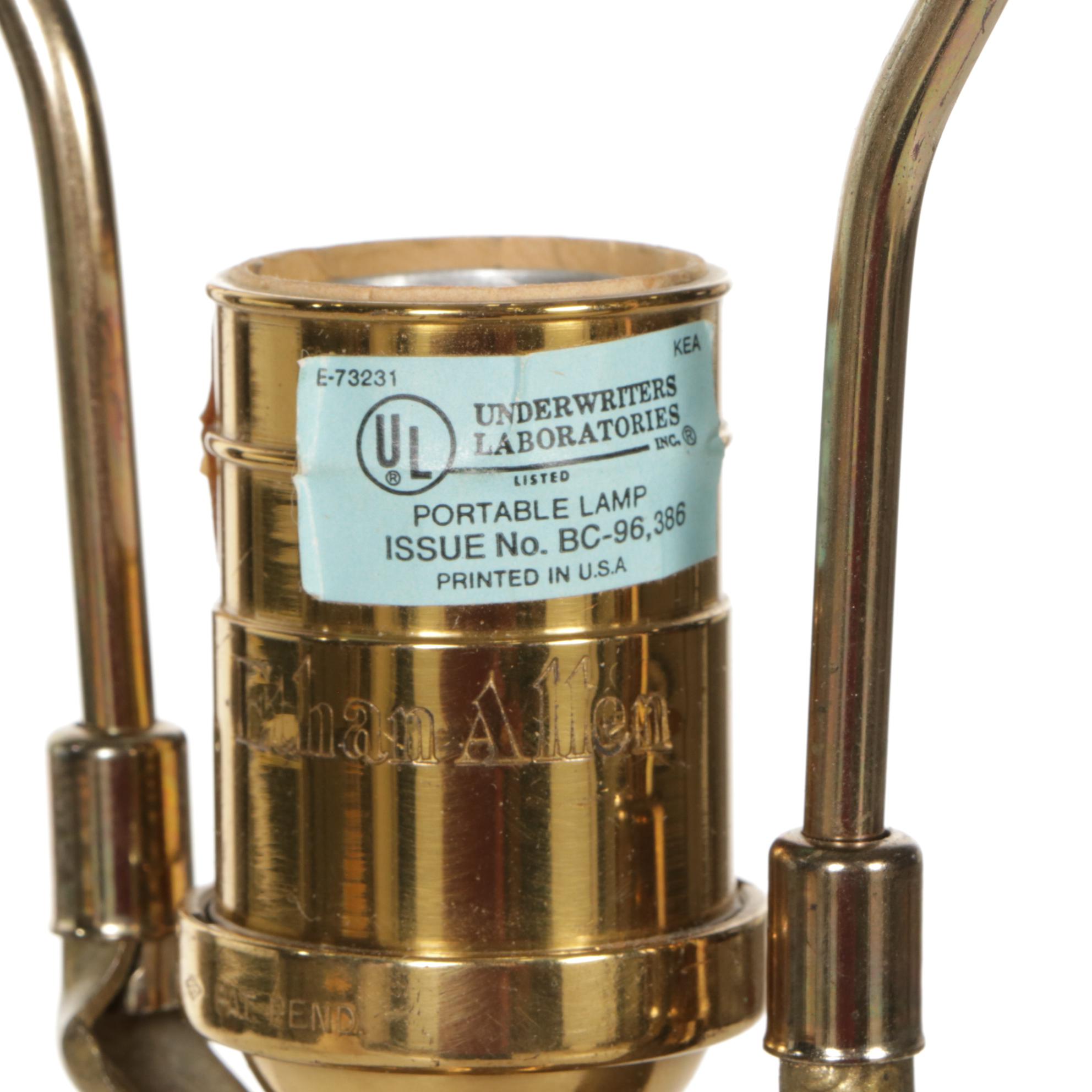 Ethan Allen Chinese Brass Tea Canister Table Lamp with Ruffled Shade