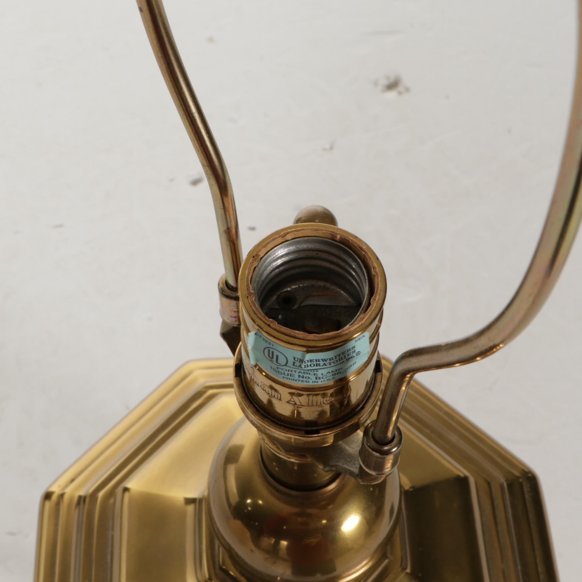 Ethan Allen Chinese Brass Tea Canister Table Lamp with Ruffled Shade