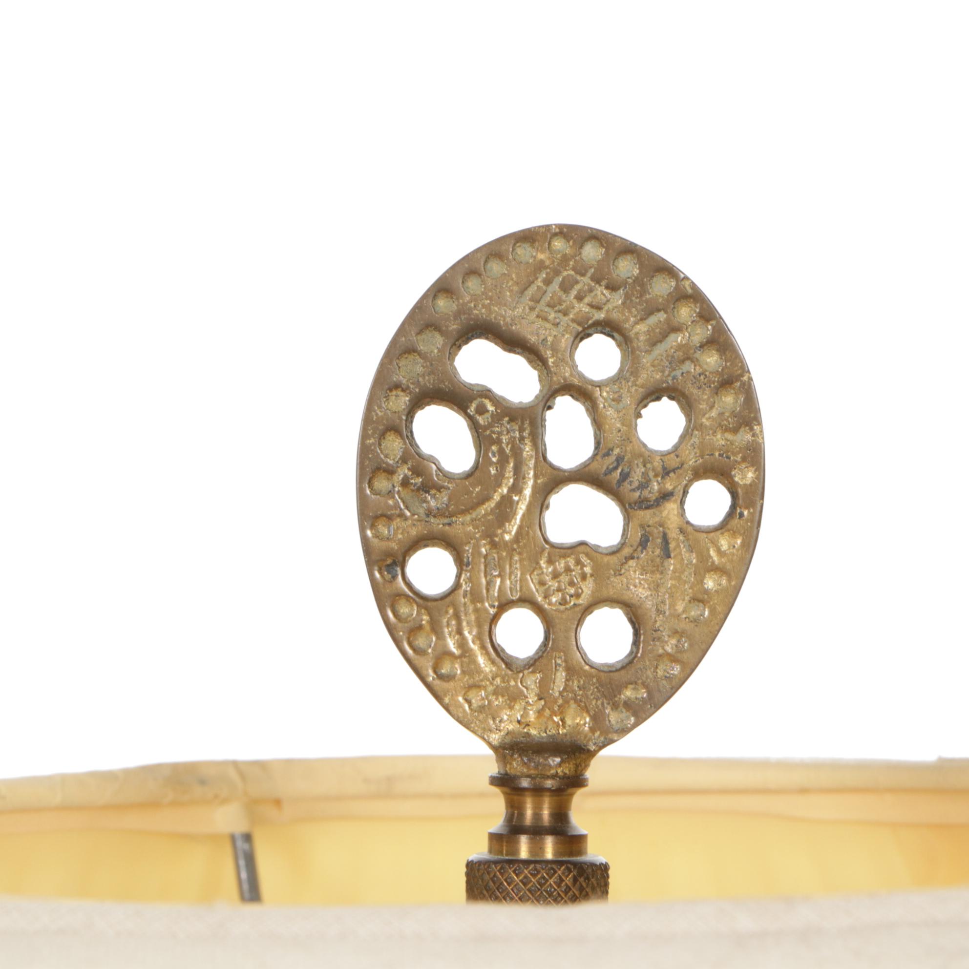 Ethan Allen Chinese Brass Tea Canister Table Lamp with Ruffled Shade