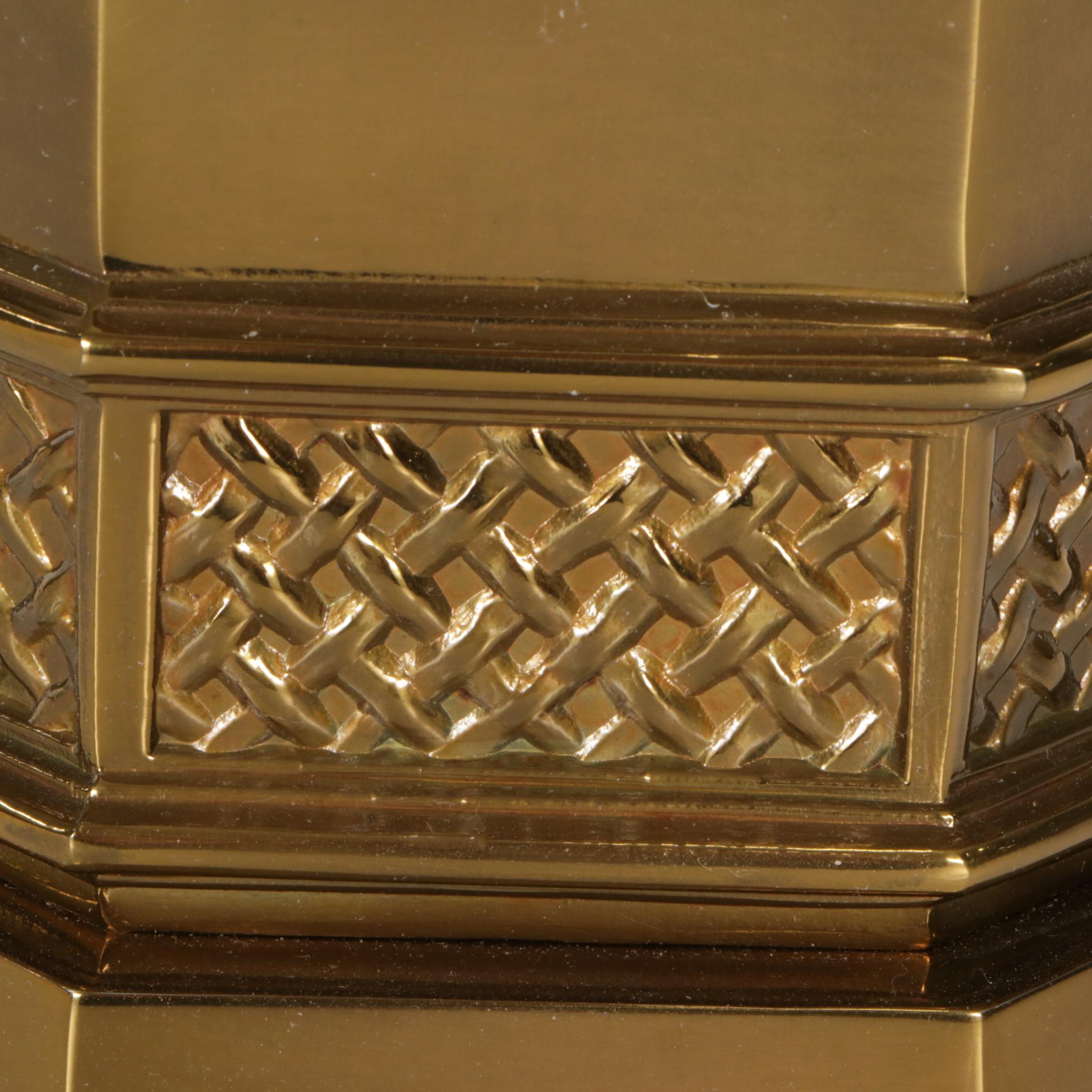 Ethan Allen Chinese Brass Tea Canister Table Lamp with Ruffled Shade