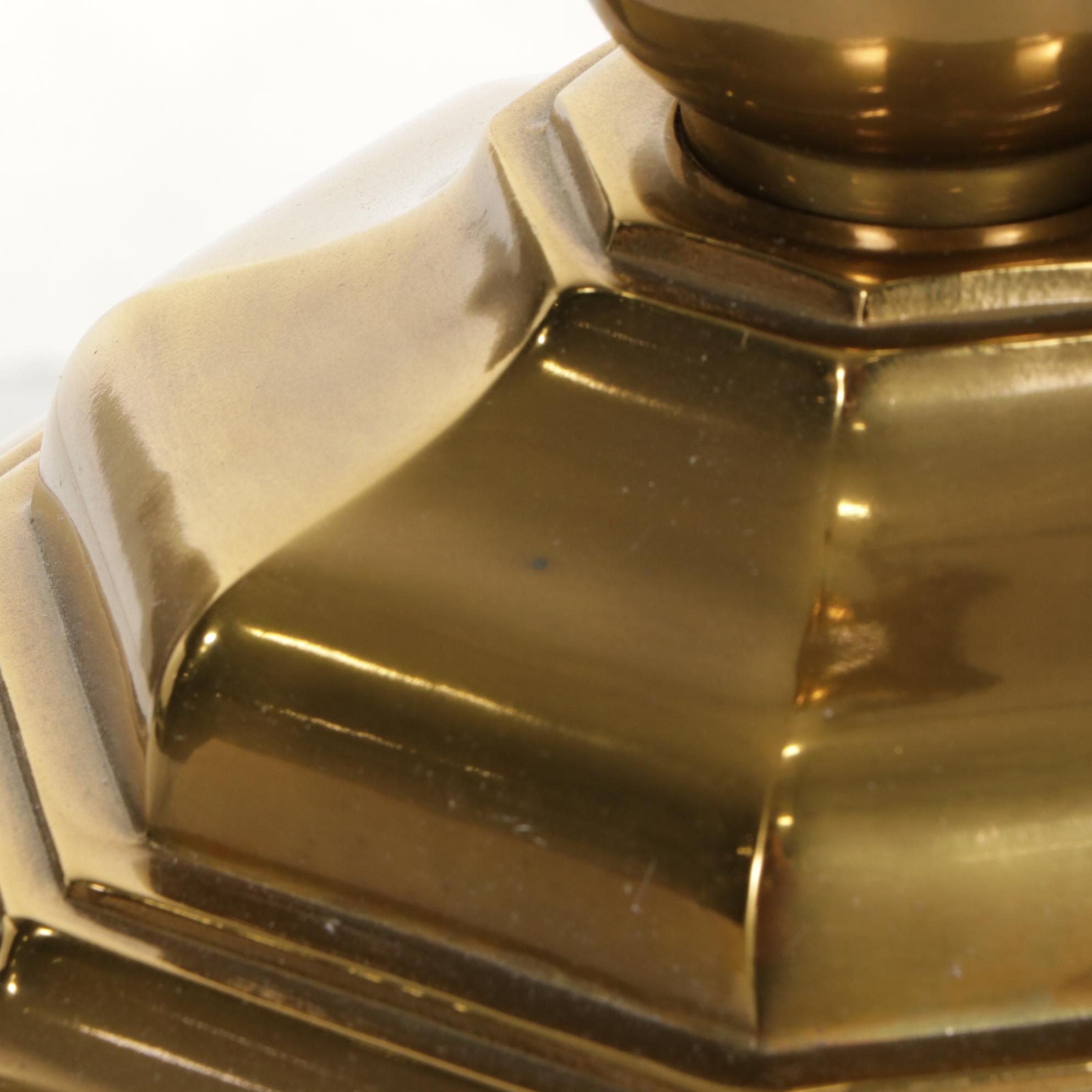 Ethan Allen Chinese Brass Tea Canister Table Lamp with Ruffled Shade