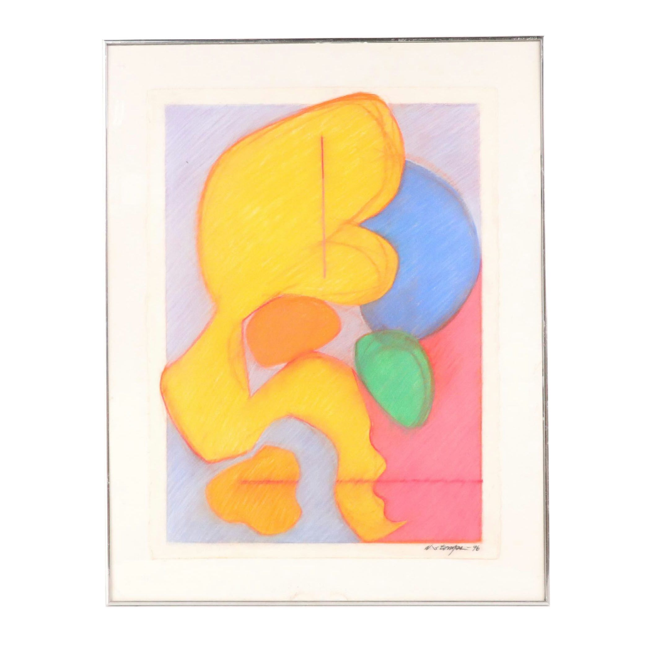Walter Stomps Abstract Biomorphic Chalk Pastel Drawing "July I," 1996