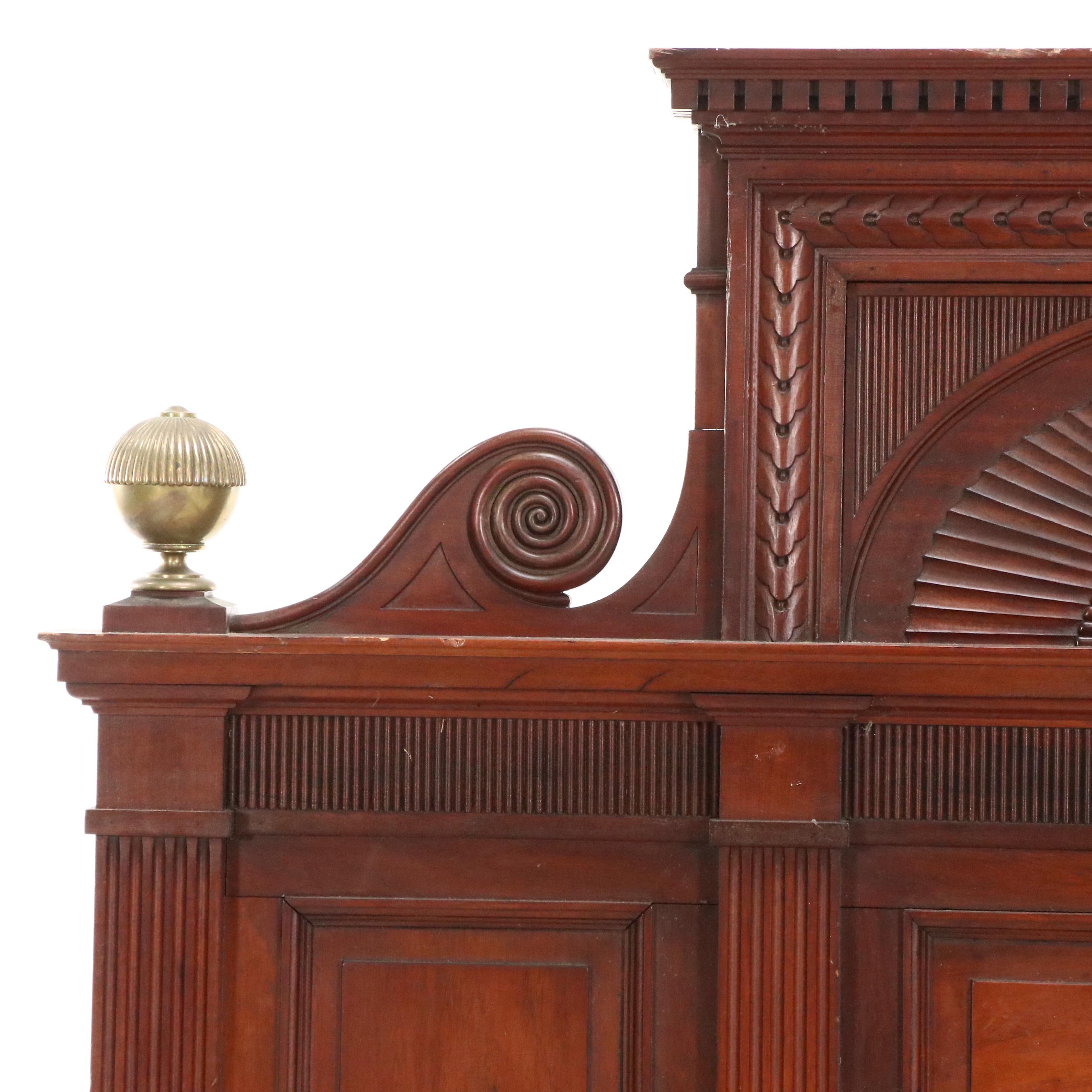 Chippendale Style Brass-Mounted and Carved Mahogany Full Bed, Early 20th Century