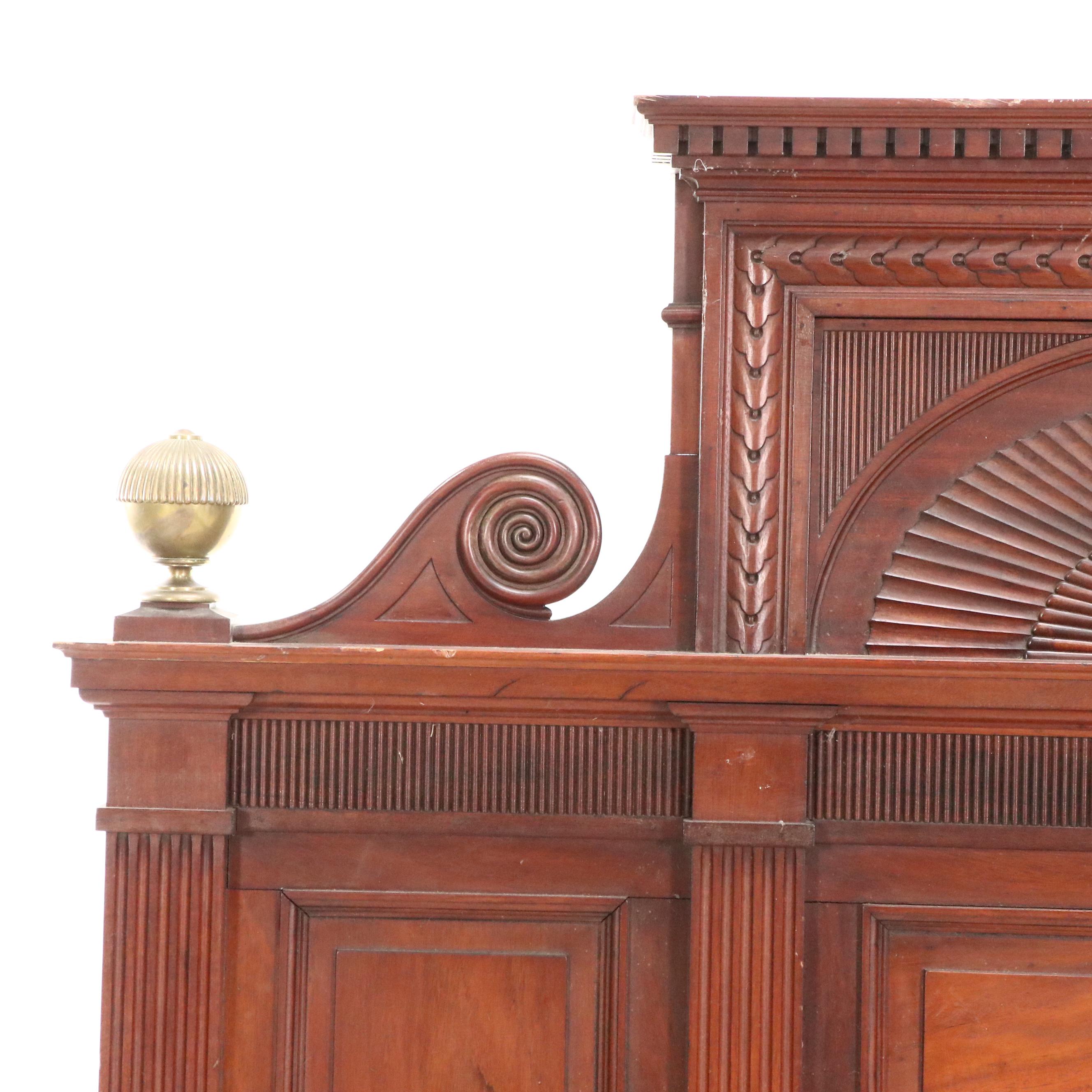 Chippendale Style Brass-Mounted and Carved Mahogany Full Bed, Early 20th Century